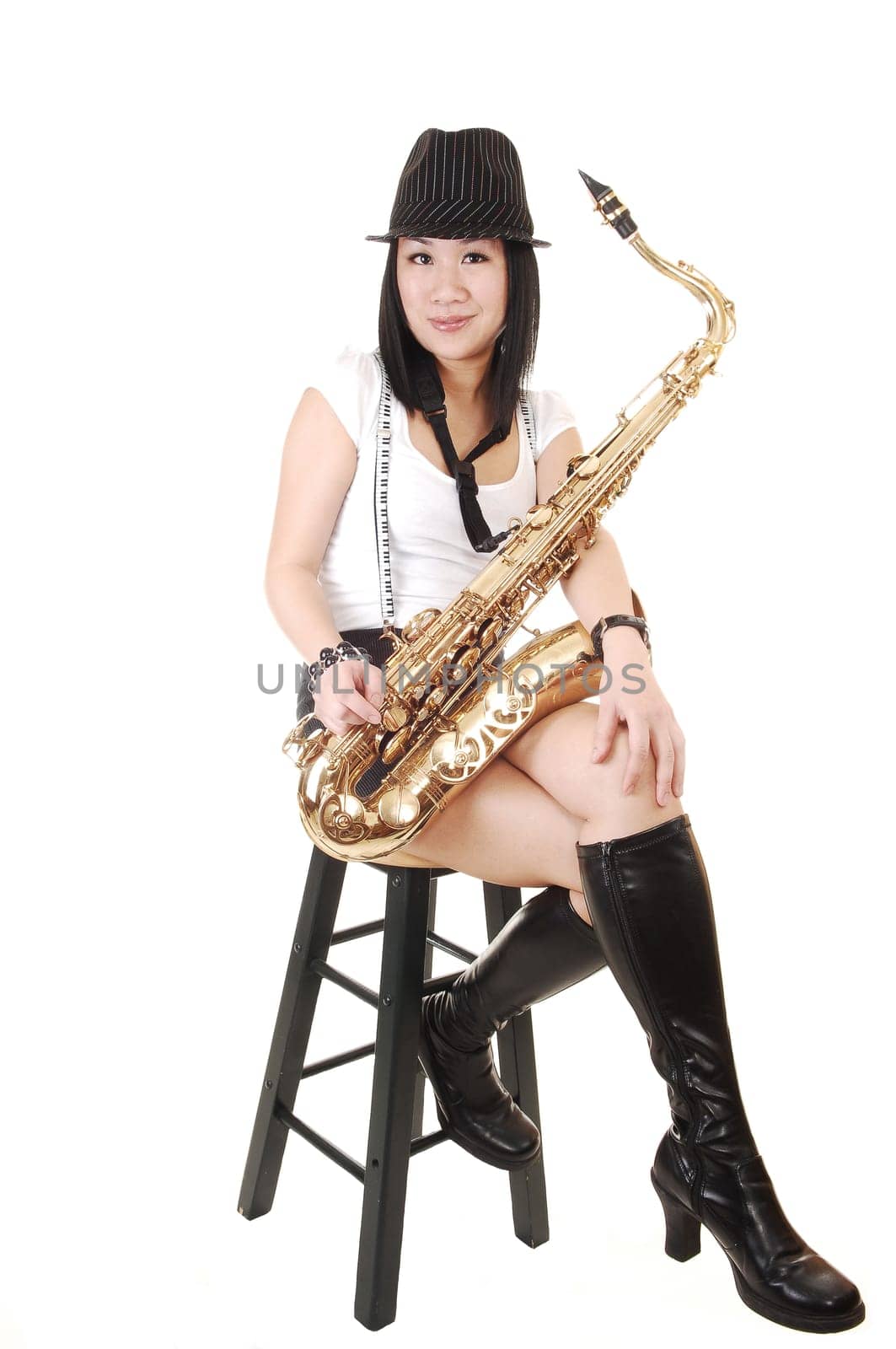 Chinese girl playing the saxophone.