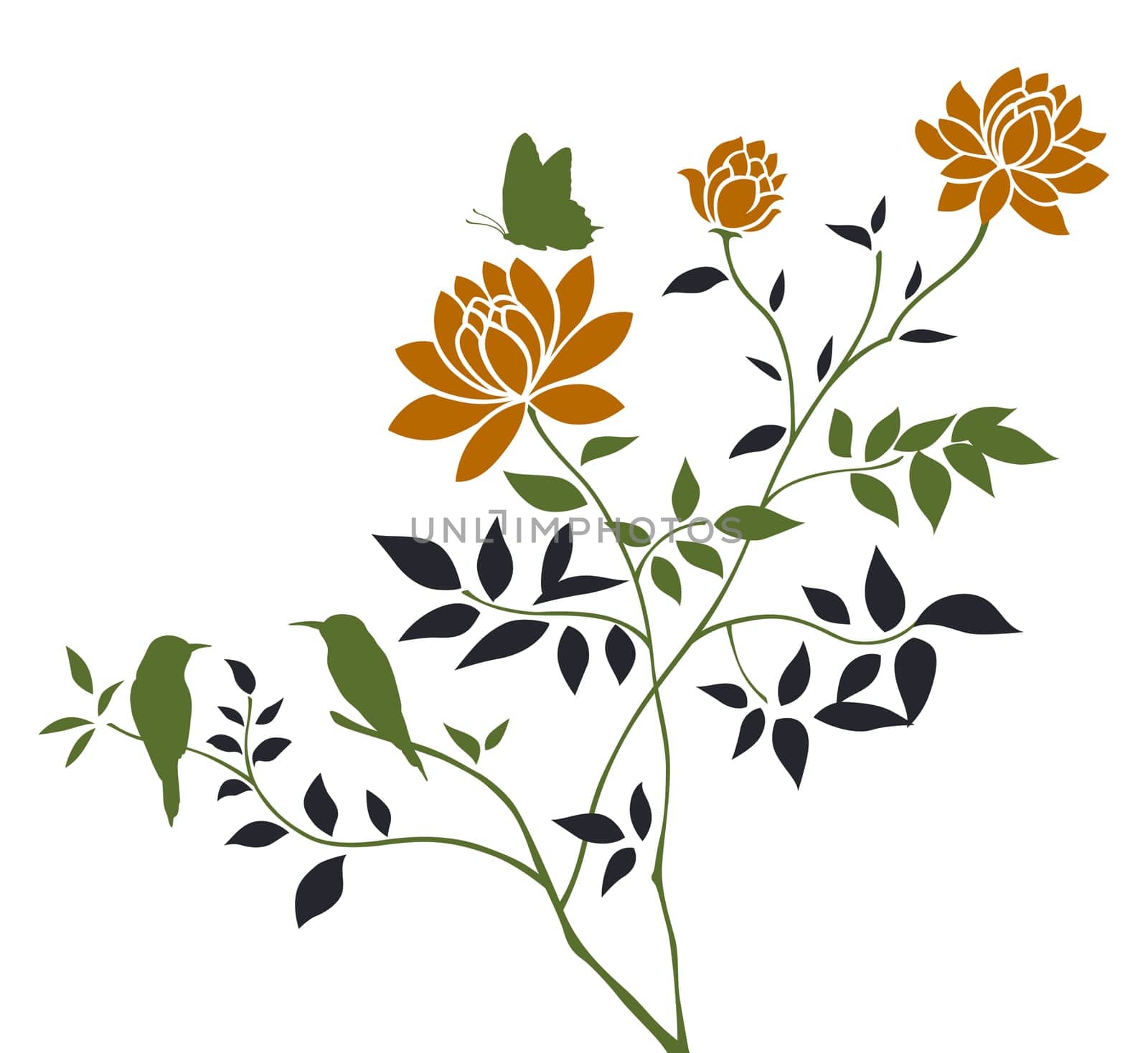 flower,butterfly,bird