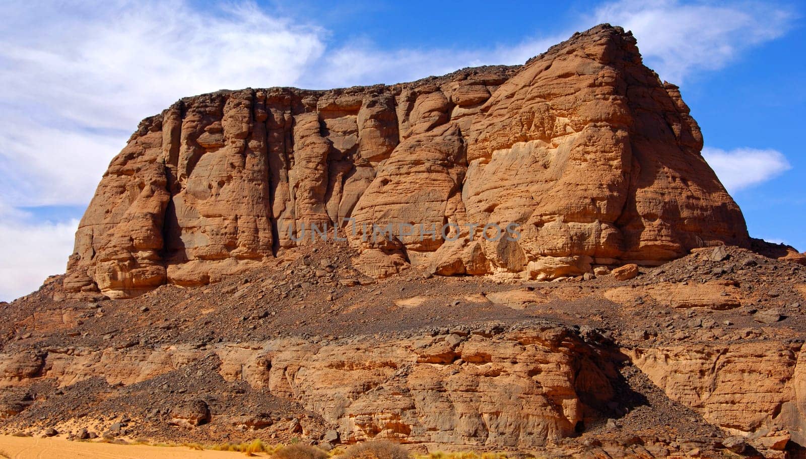 Weathered mountain massif in the Sahara desert,Libya
