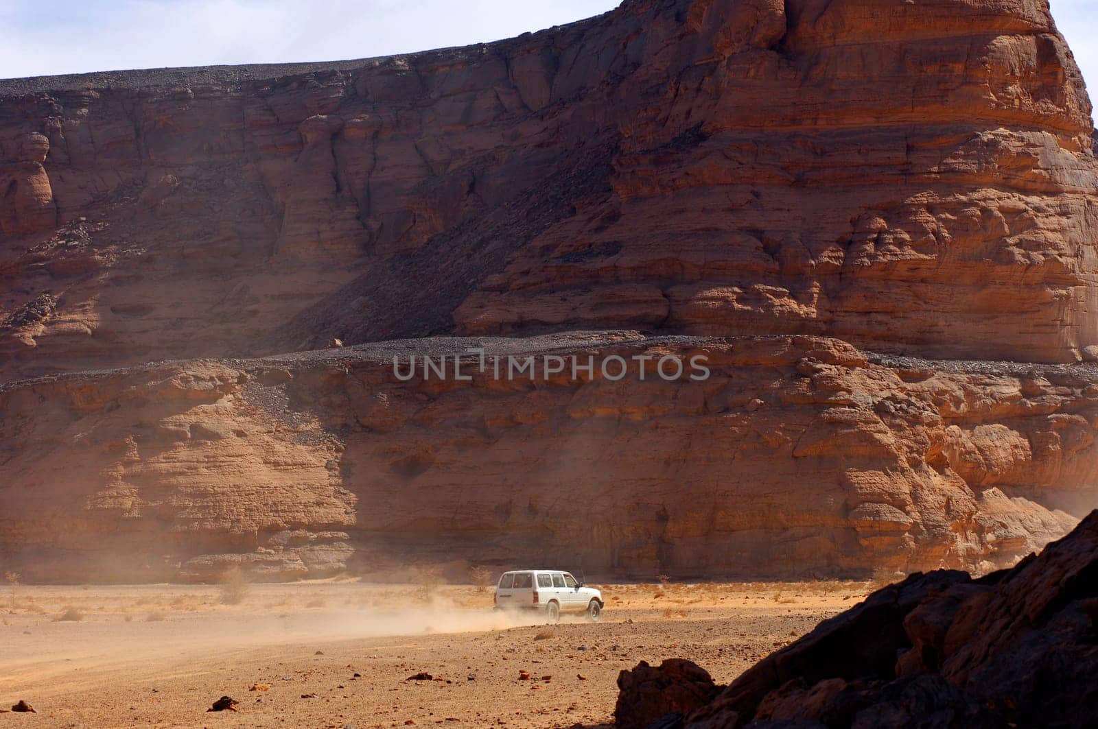 Off-road vehicle in a wadi,Sahara,Libya