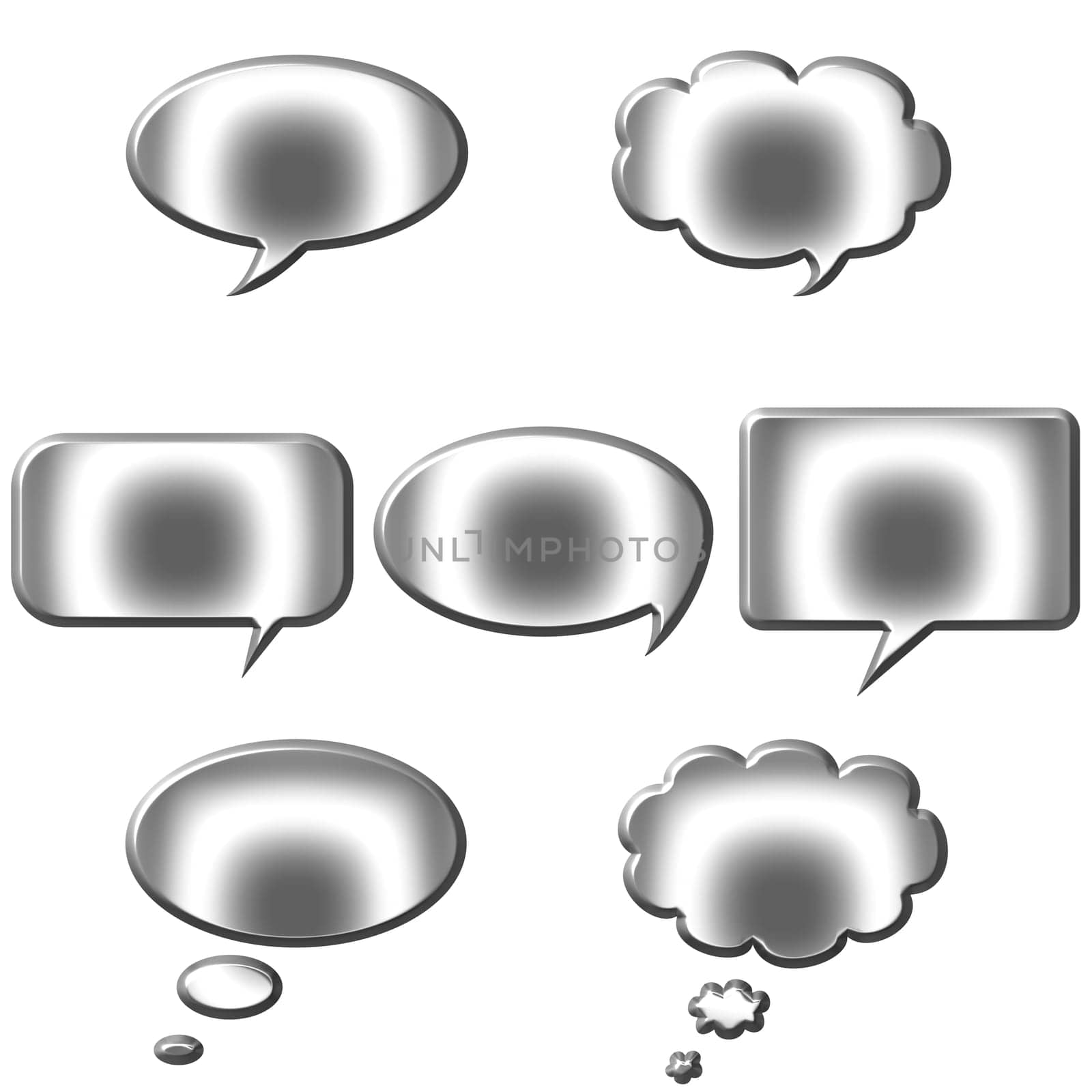 3D Silver Speech and Thought Bubbles