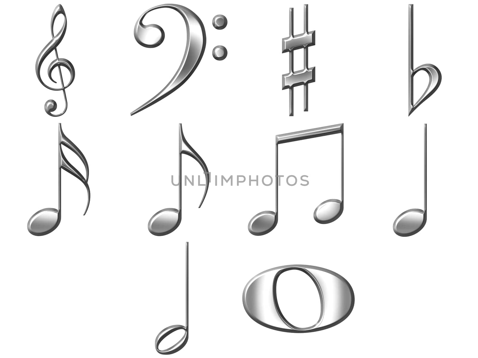 3D Silver Music Notes