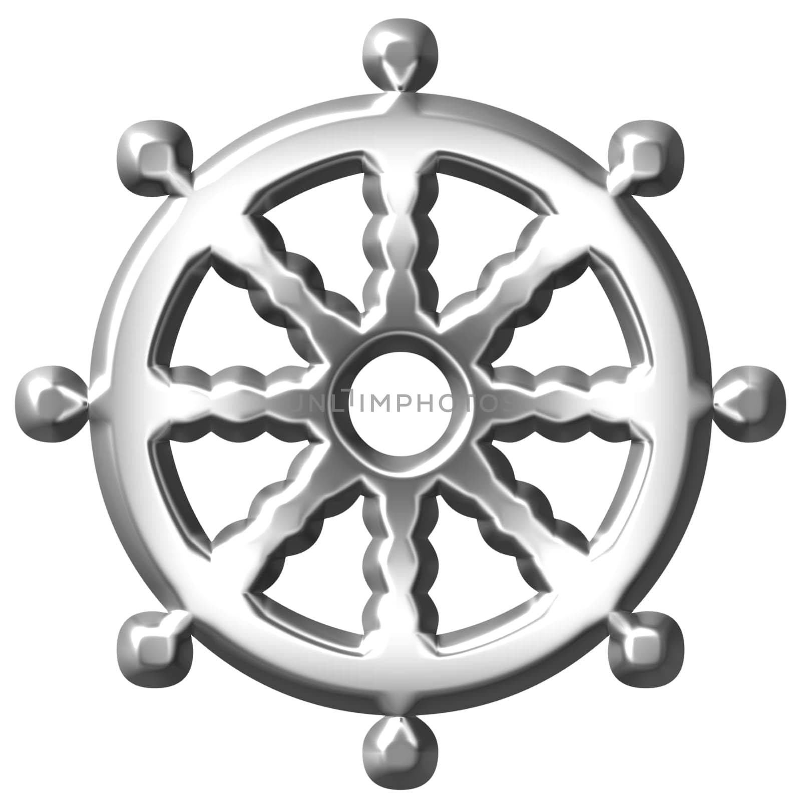 3D Silver Buddhism Symbol Wheel of Dharma