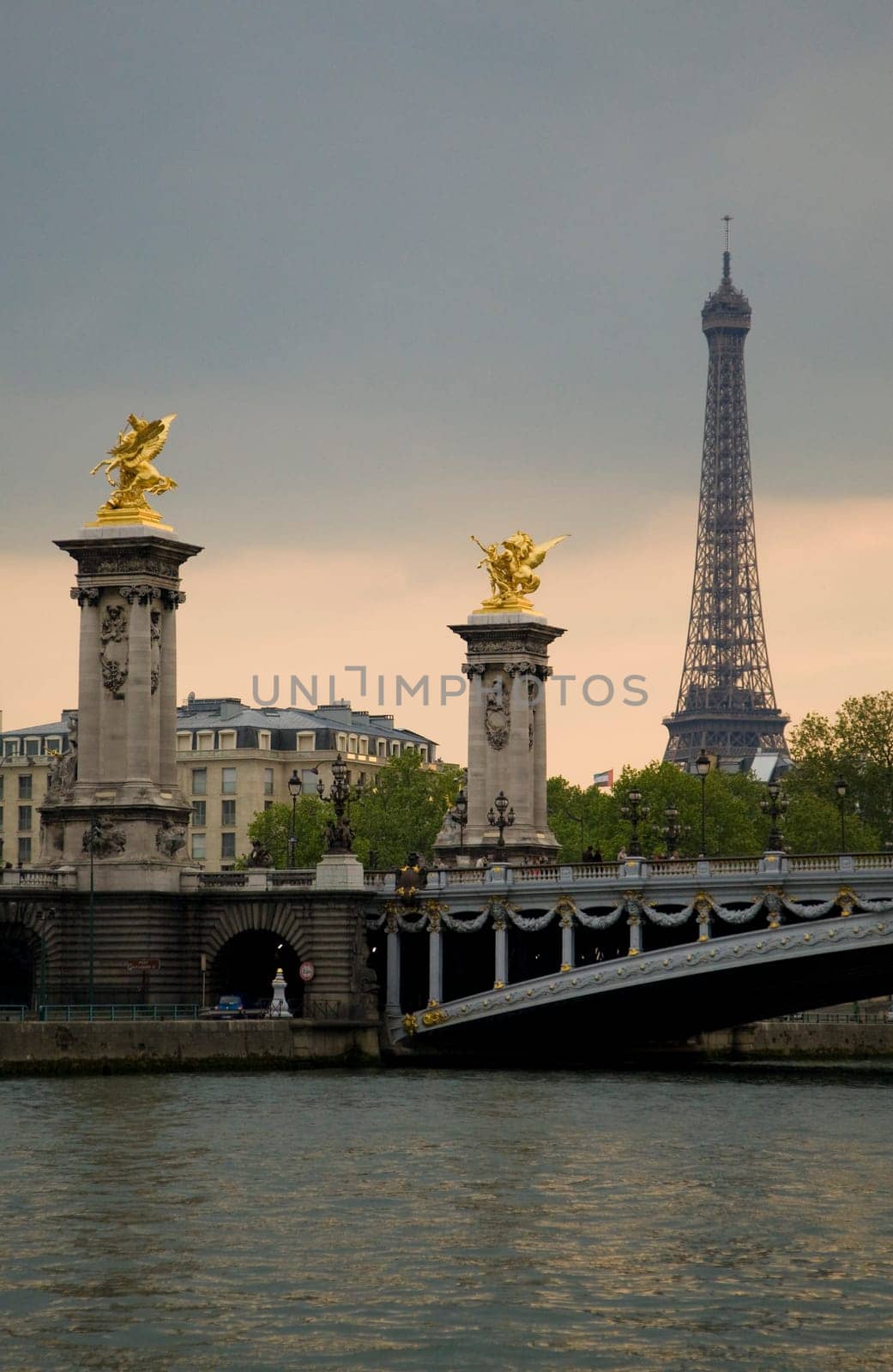 Paris and the river Seine at sunset