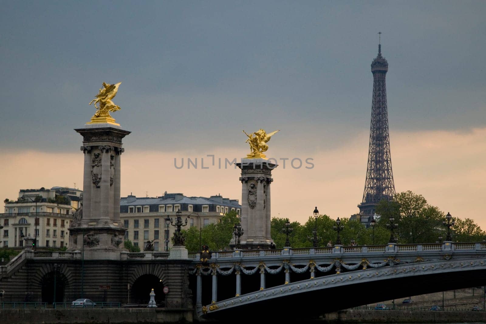 Paris and the river Seine at sunset