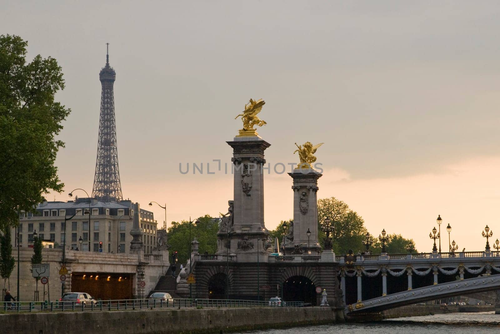 Paris and the river Seine at sunset