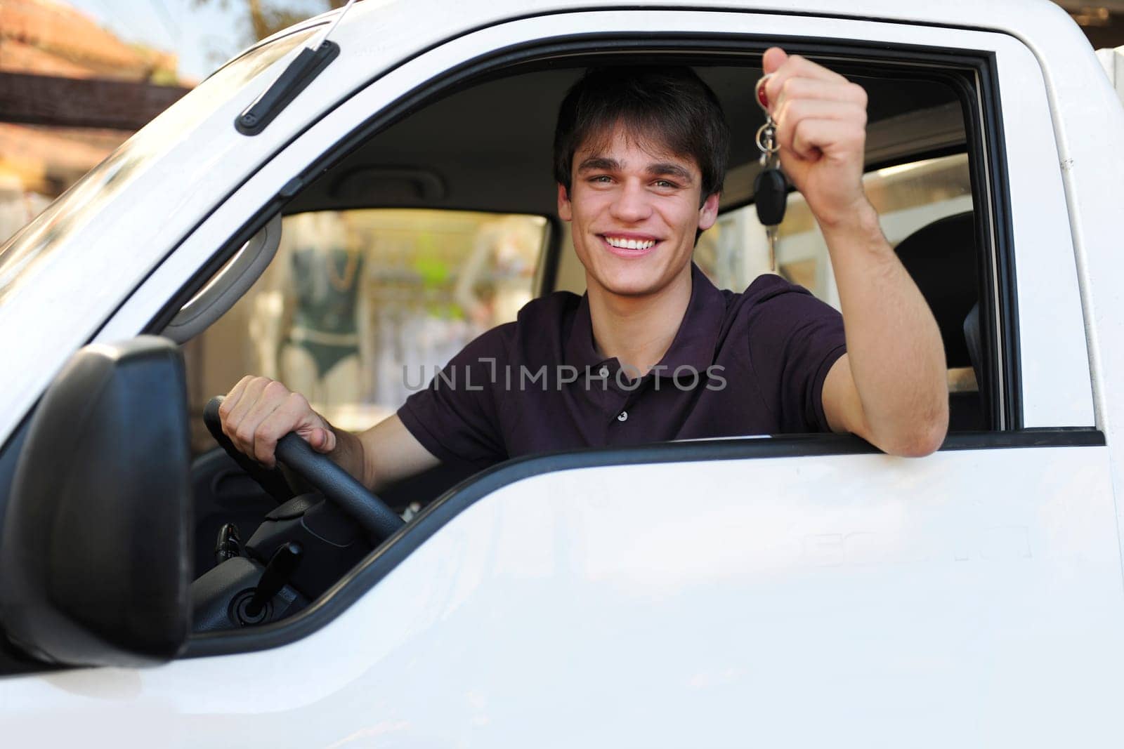 Young man driving a van