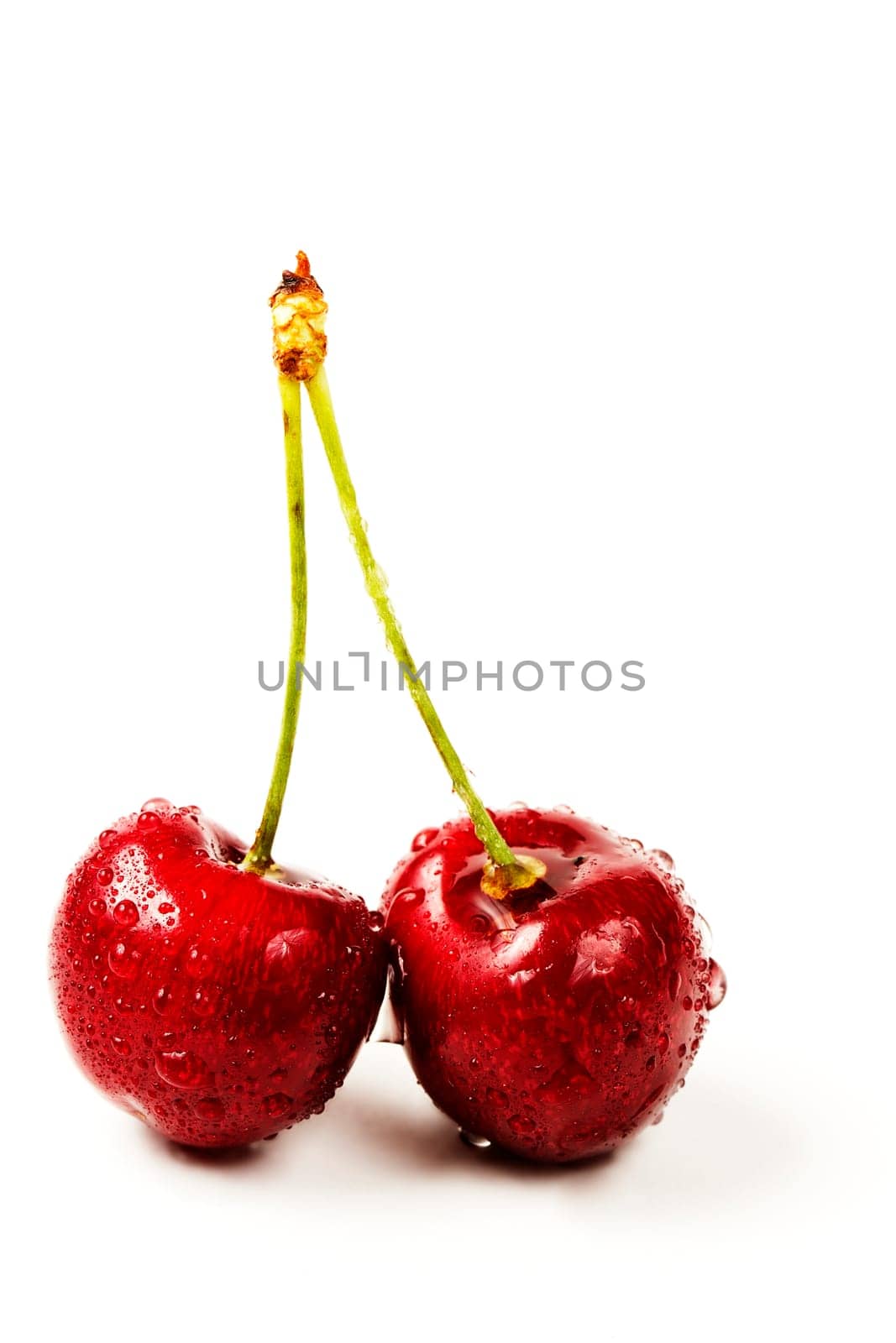 Two wet cherries