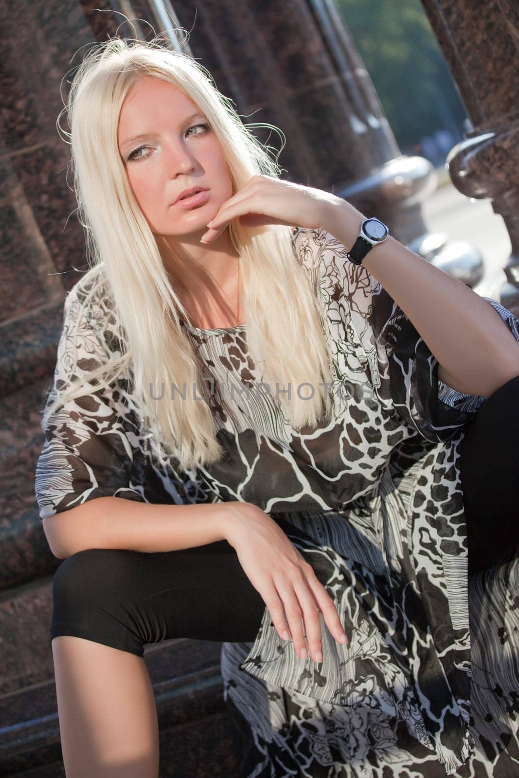 blond woman waiting