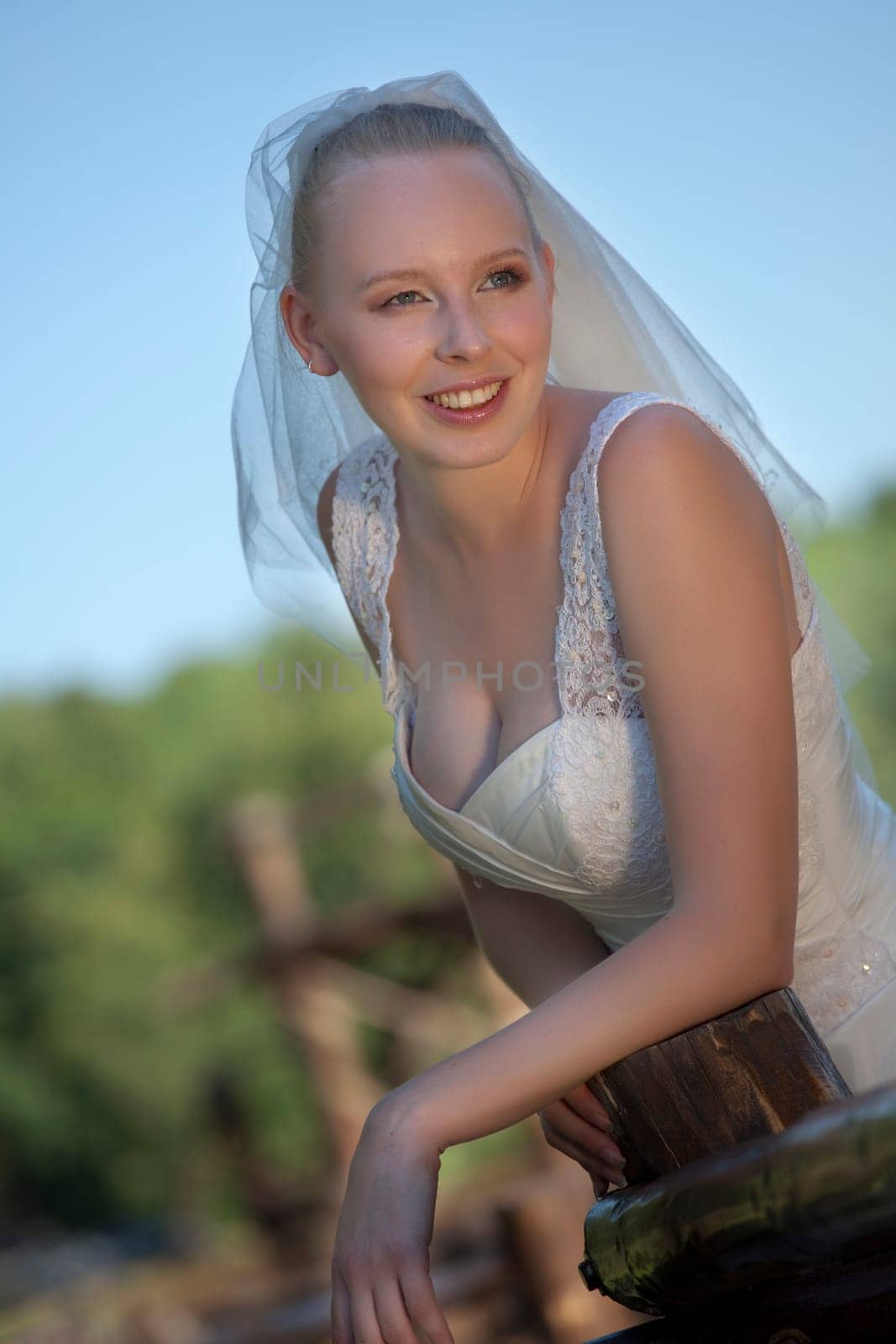 happy bride looking away