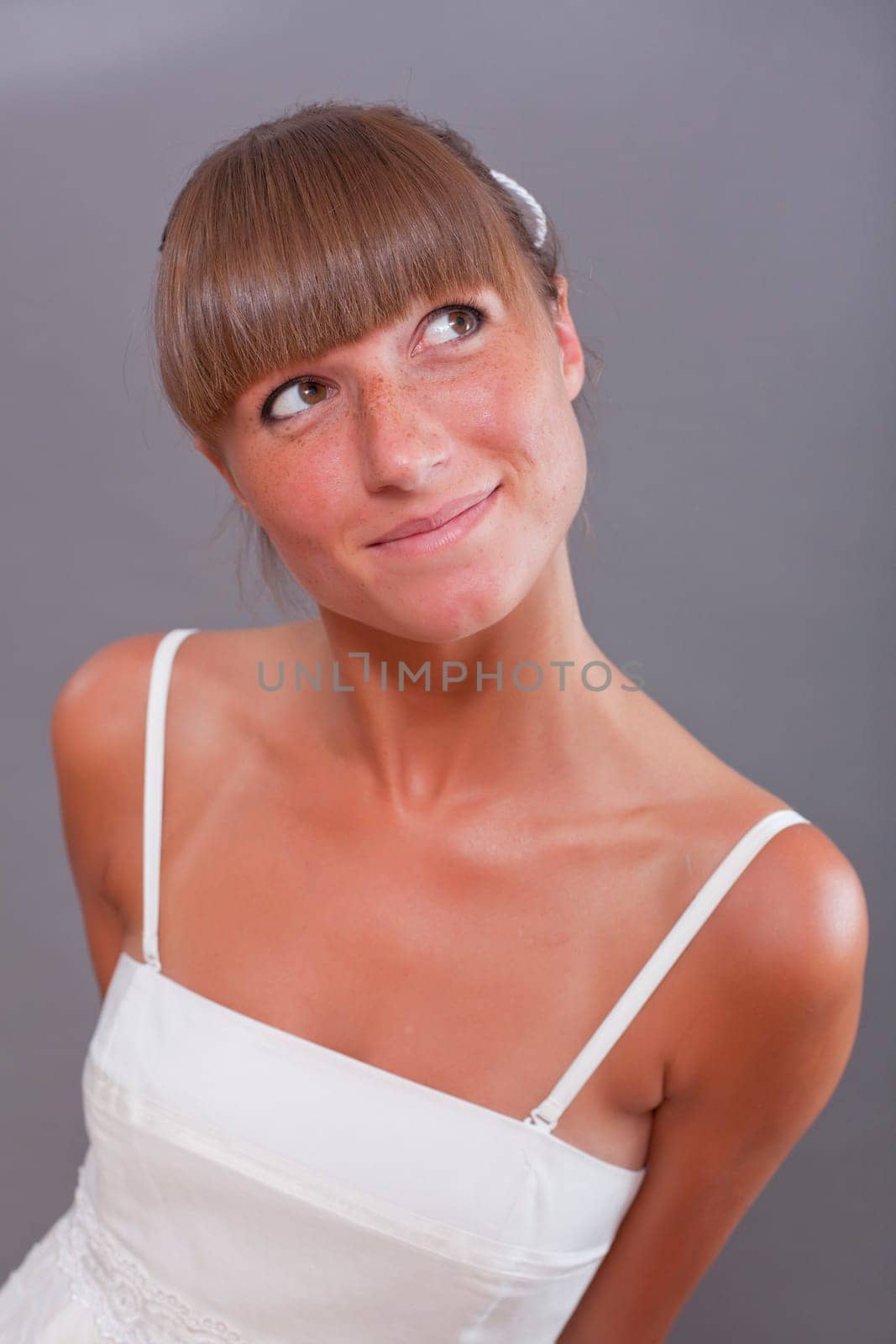 happy woman in white dress