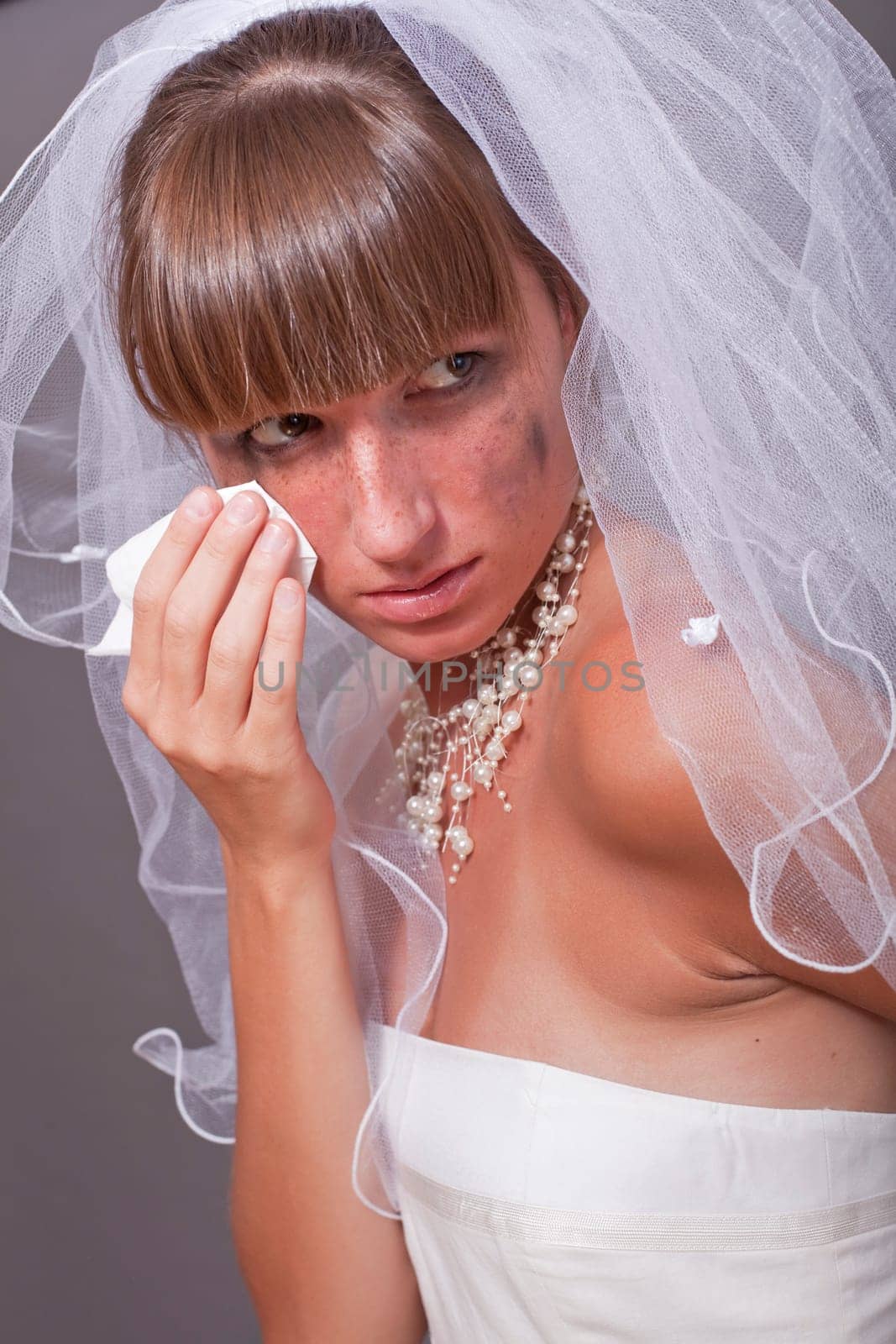 crying bride with handkerchief