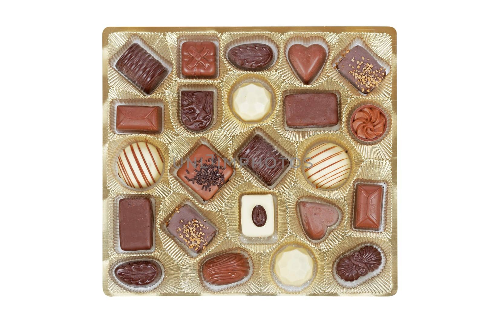 Chocolate candies in a gold box