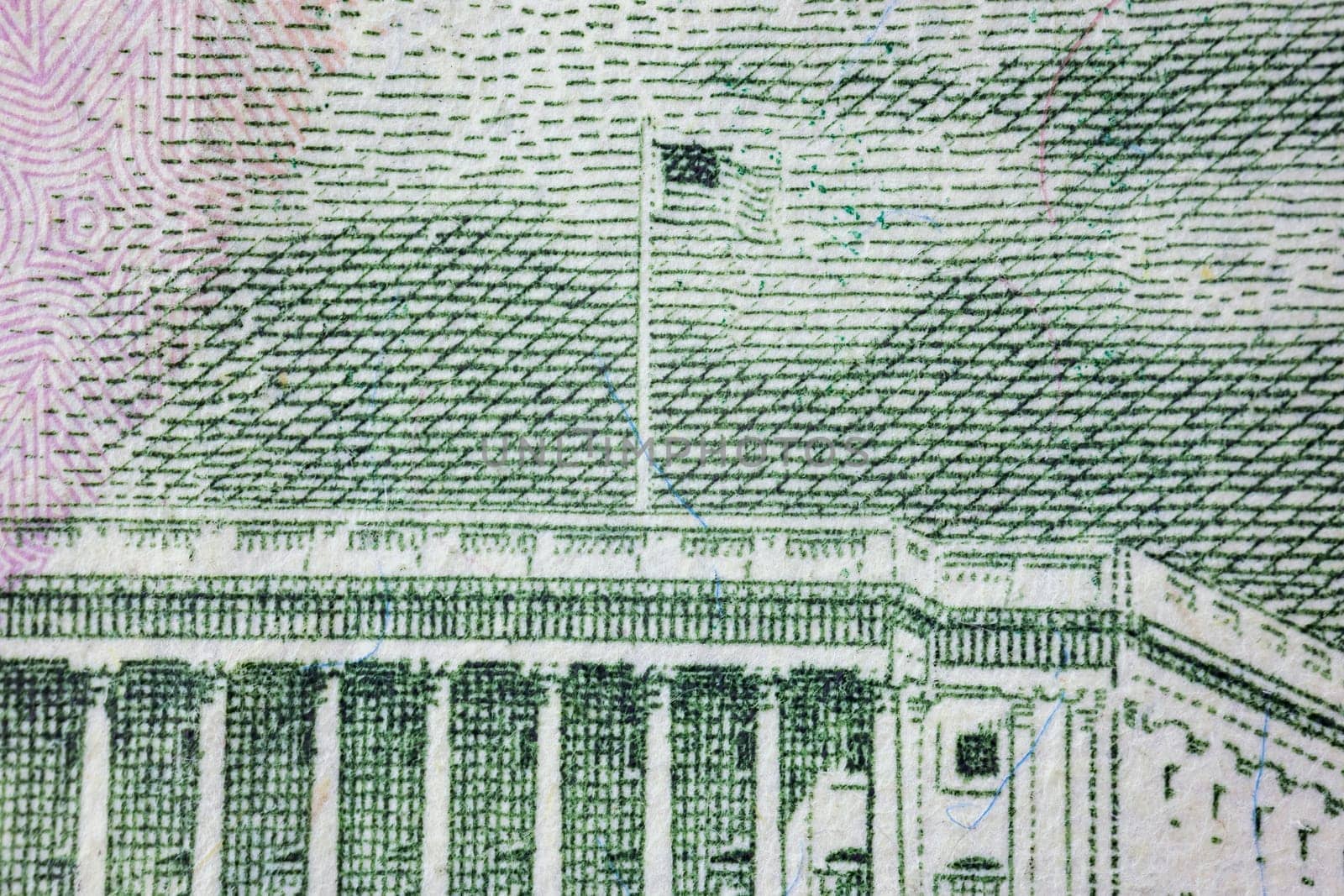 Capitol close-up on a fifty dollar bill, macro shot
