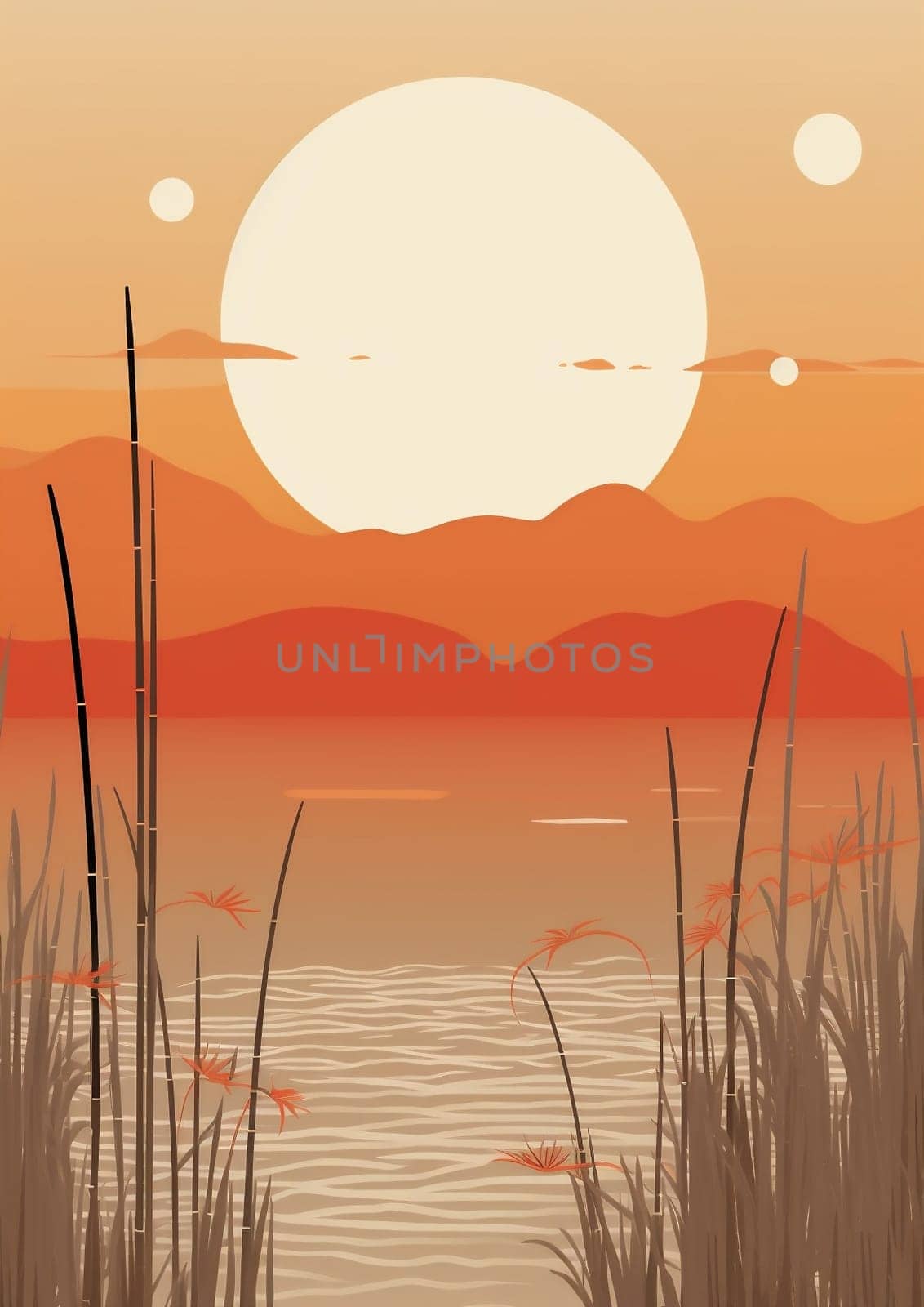 Vector landscape tree forest mountains travel sunrise horizon illustration scene view sky sun nature lake silhouette sunset evening background beautiful outdoors water