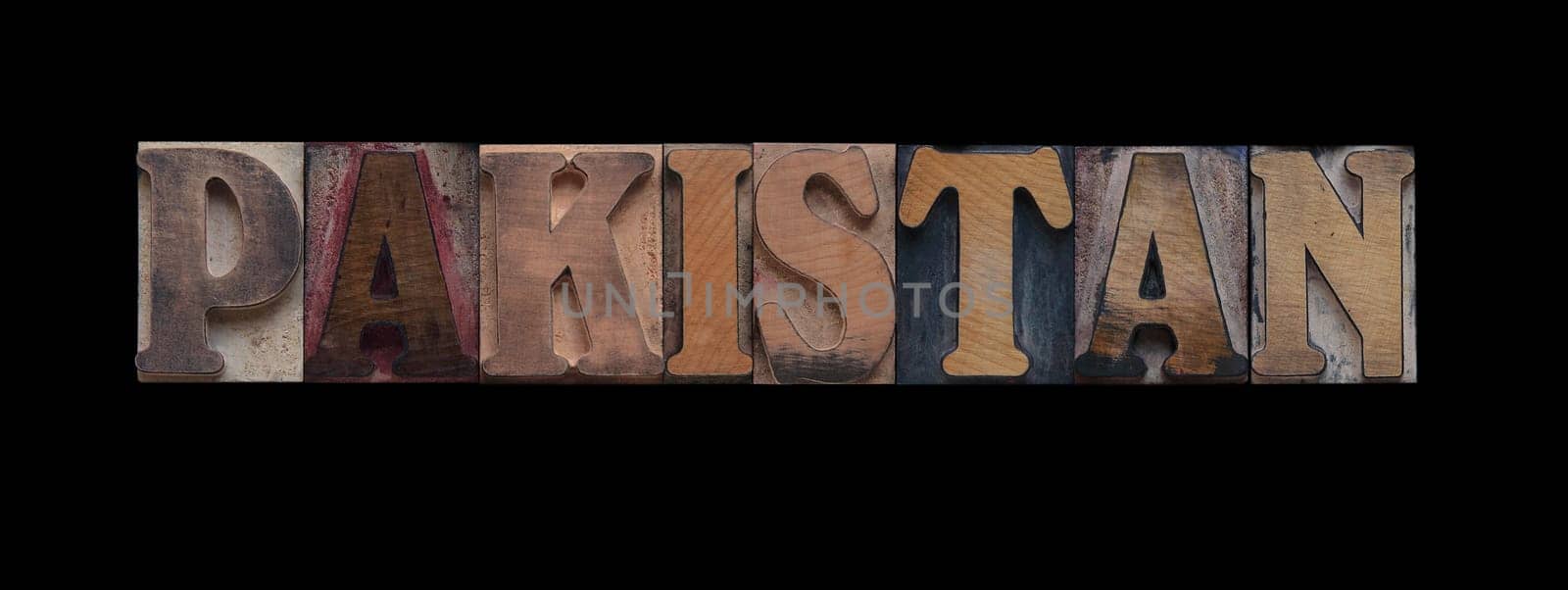 Pakistan in old letterpress wood type