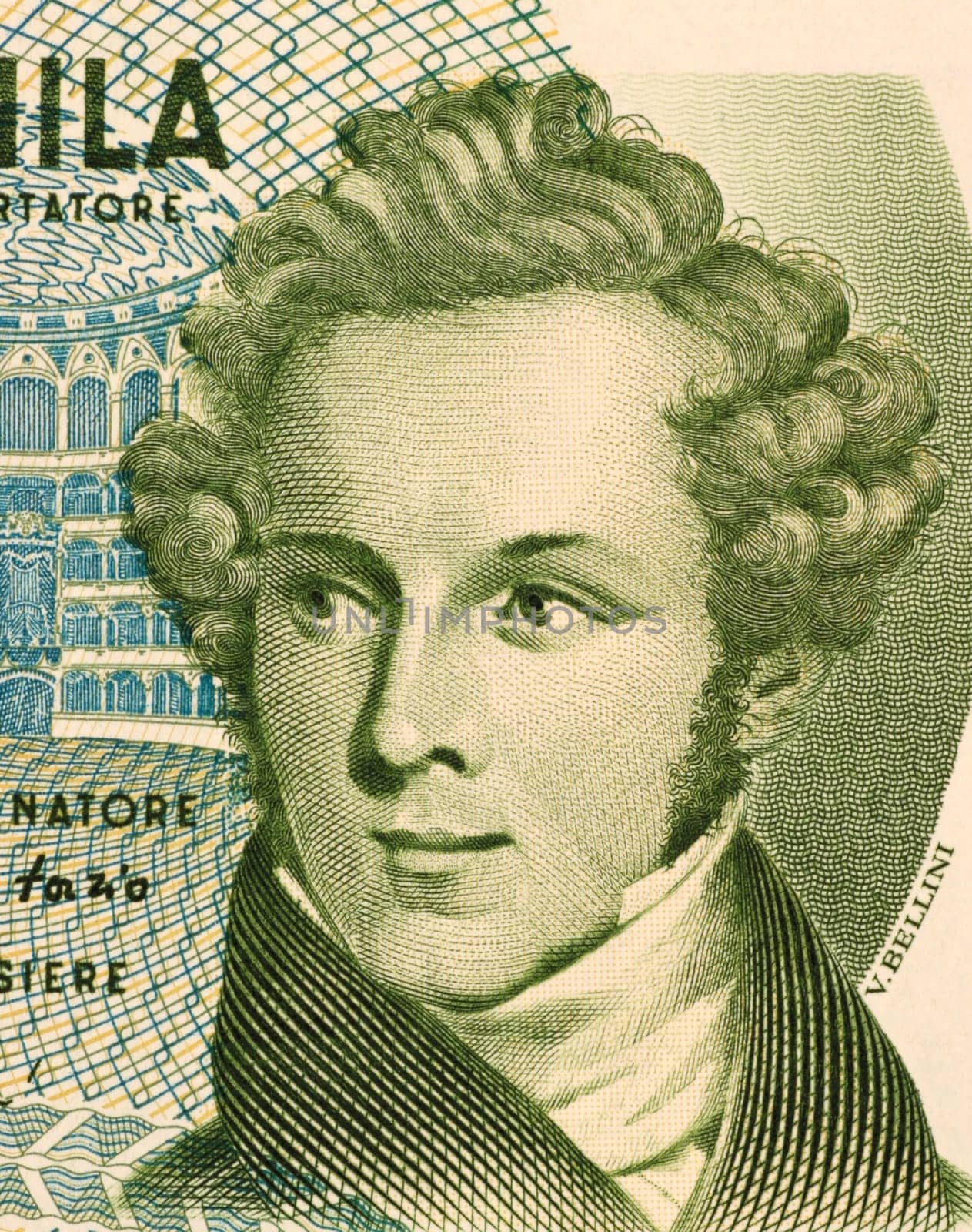 Vincenzo Bellini (1801-1835) on 5000 Lire 1985 Banknote from Italy. Italian opera composer.