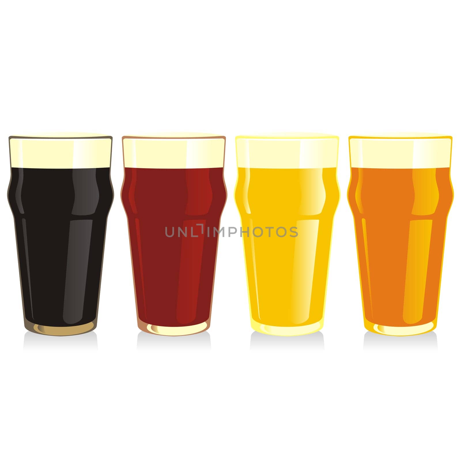 isolated beer glasses set