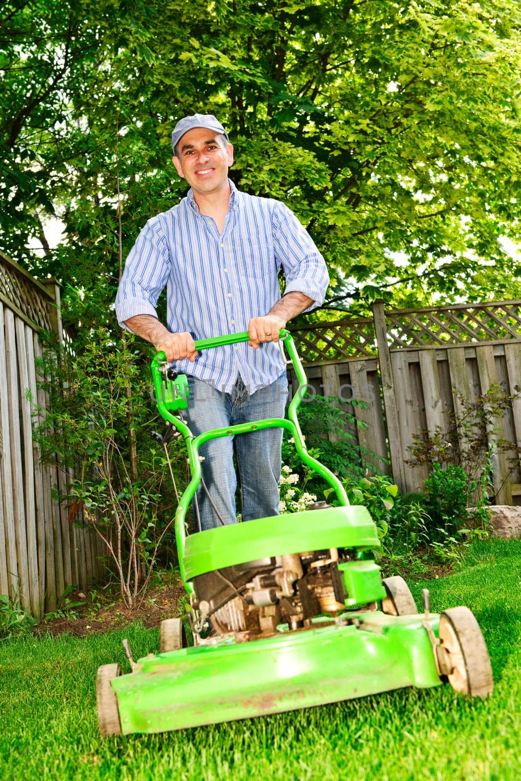 Man mowing lawn