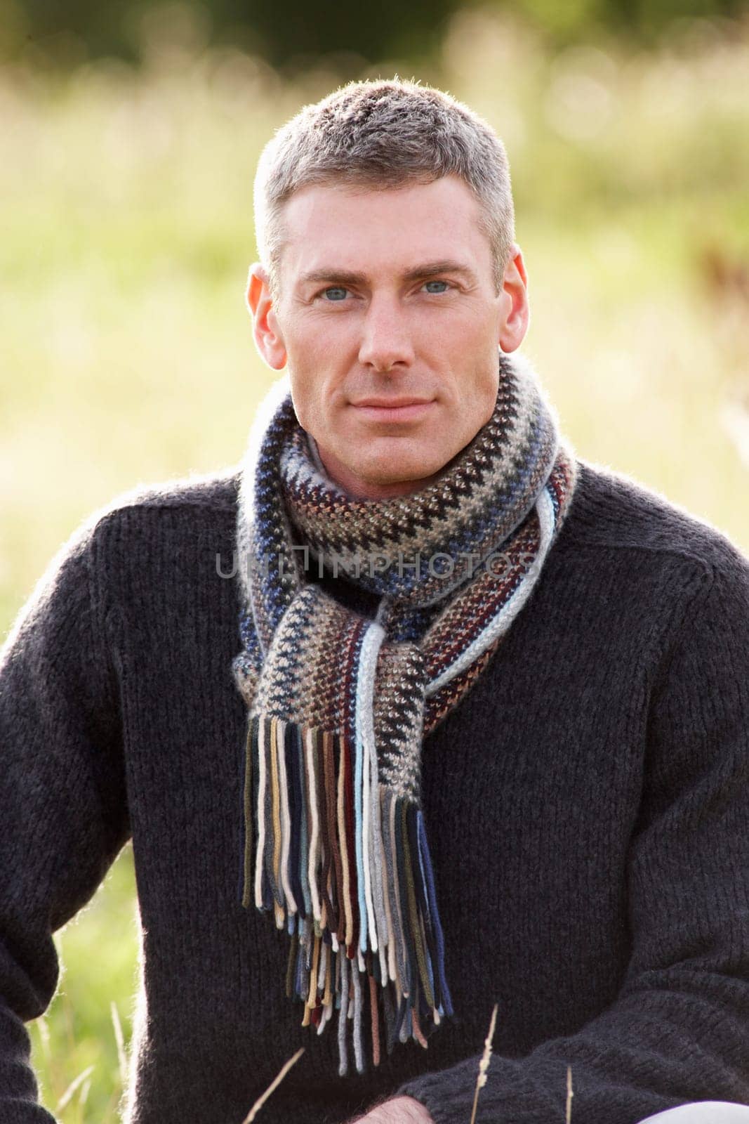 Close Up Of Man Outdoors Walking In Autumn Landscape