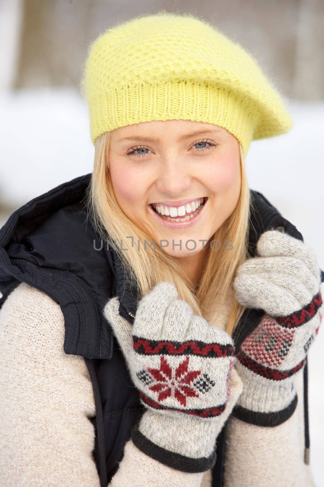 Close Up Of Teenage Girl In Snowy Landscape