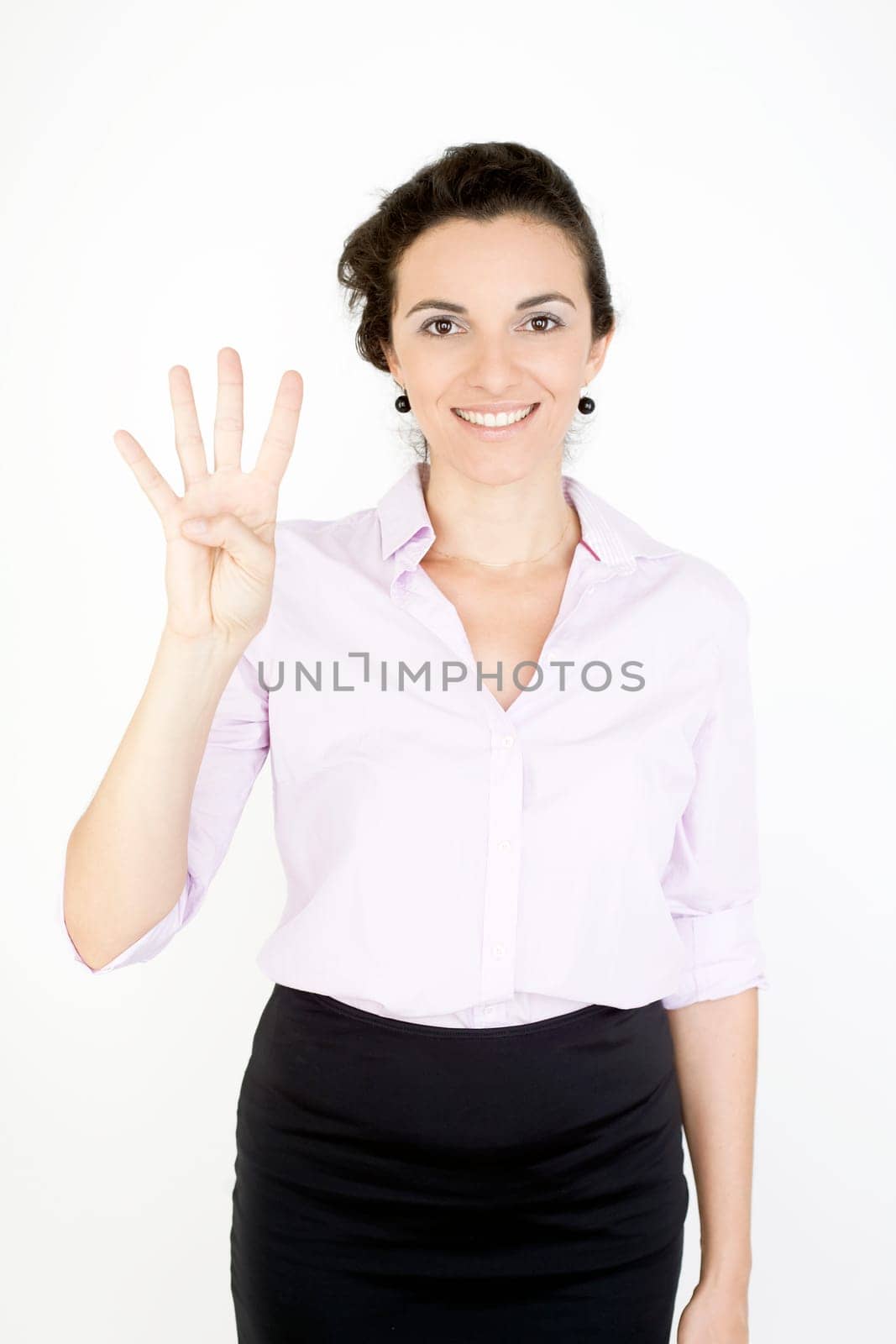 Woman showing the number 4 with four fingers