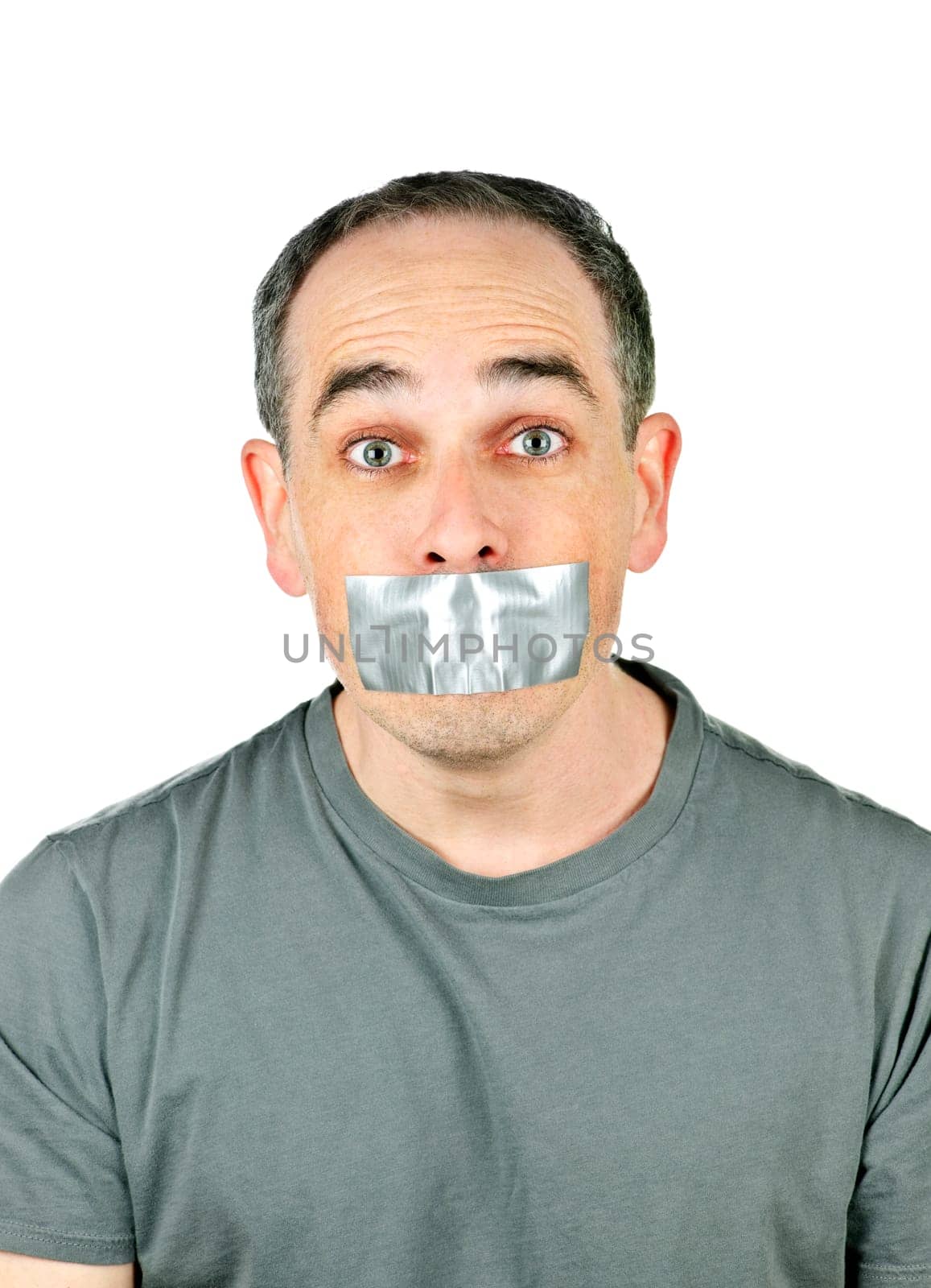 Man with duct tape on mouth