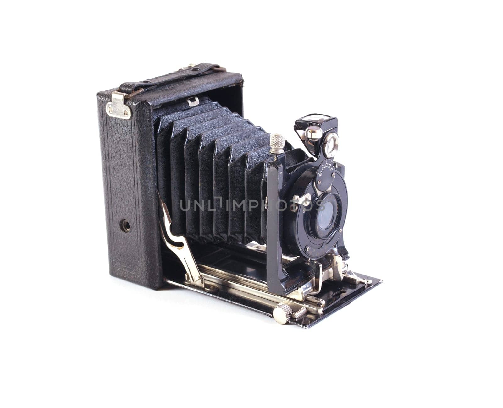 Old plate camera on a white background.