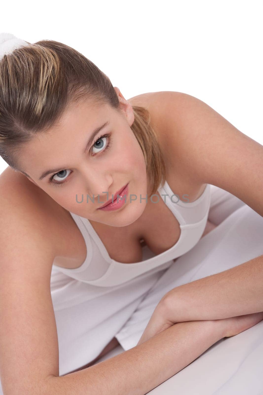 Fitness - Young sportive woman on white