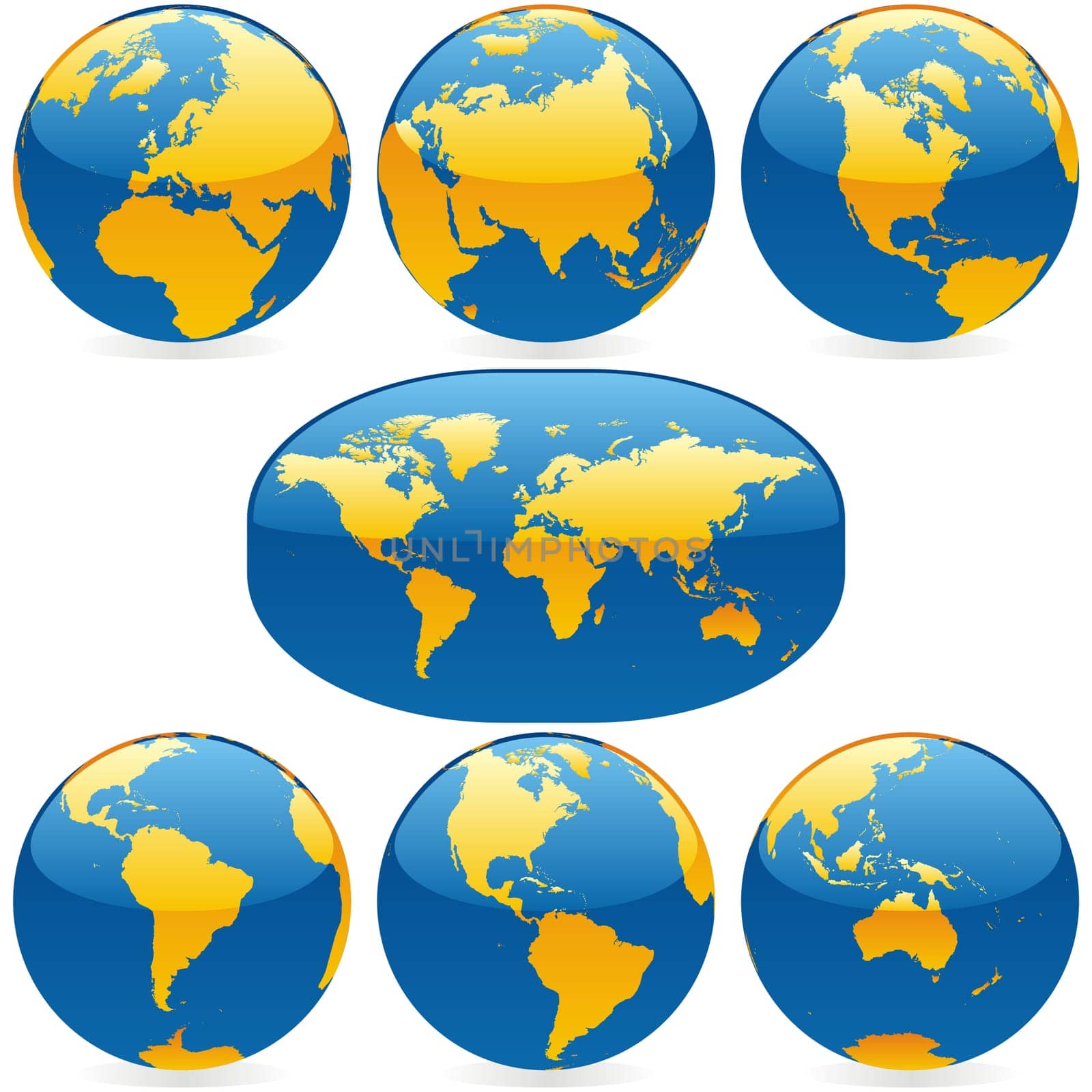 colored world map and globes