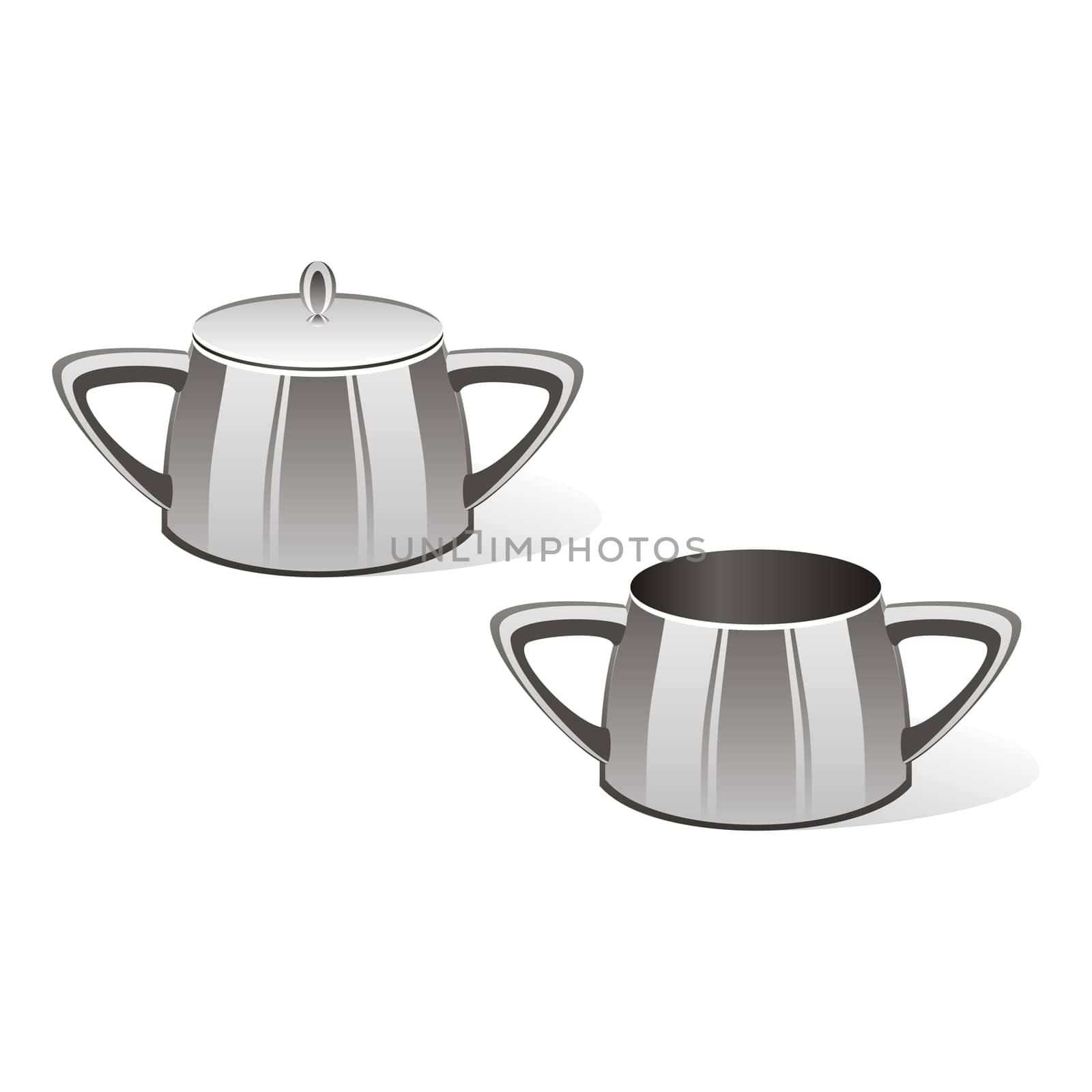 isolated colored sugar bowls set