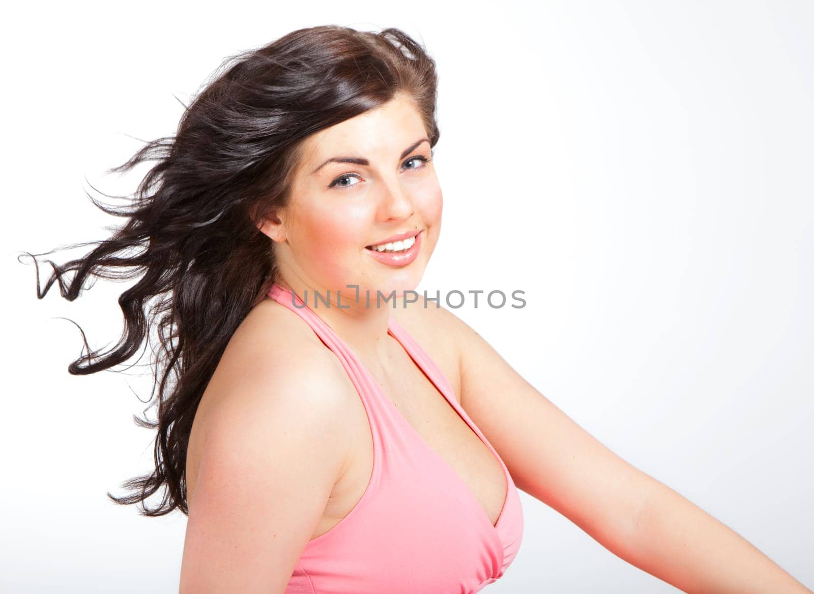 sexy young woman in pink dress