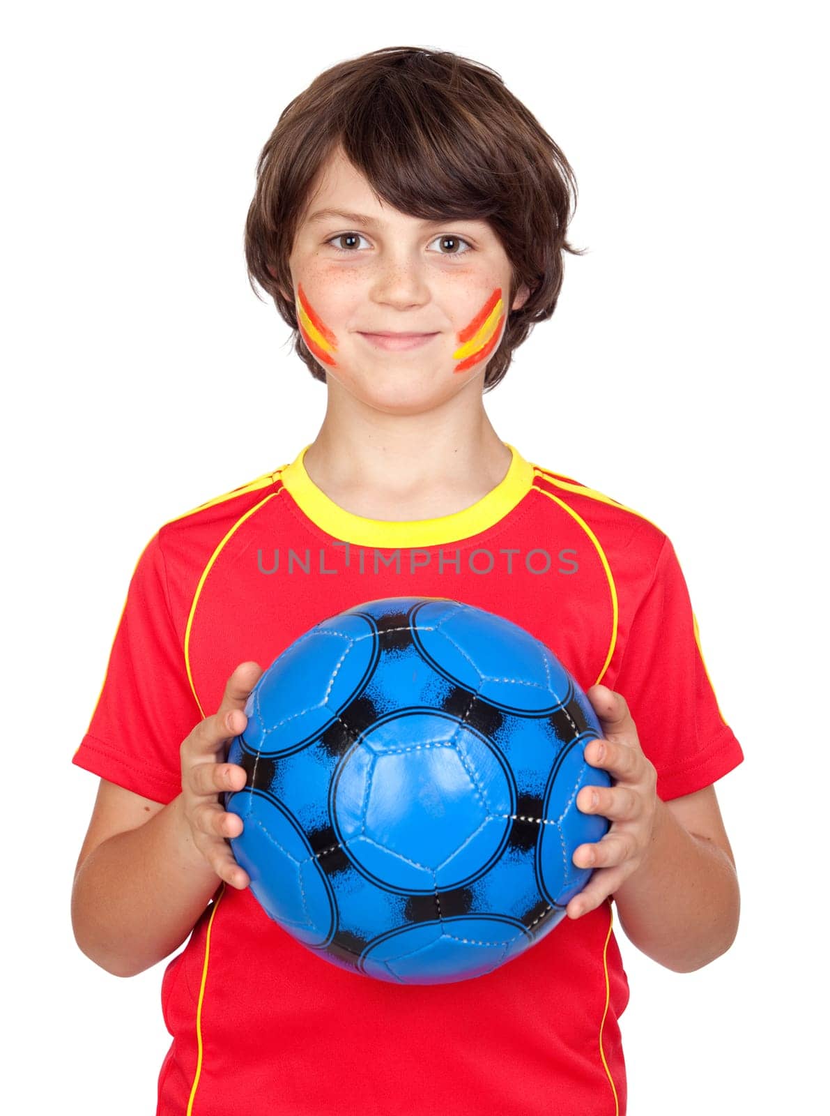 Smiling child fan of the Spanish team