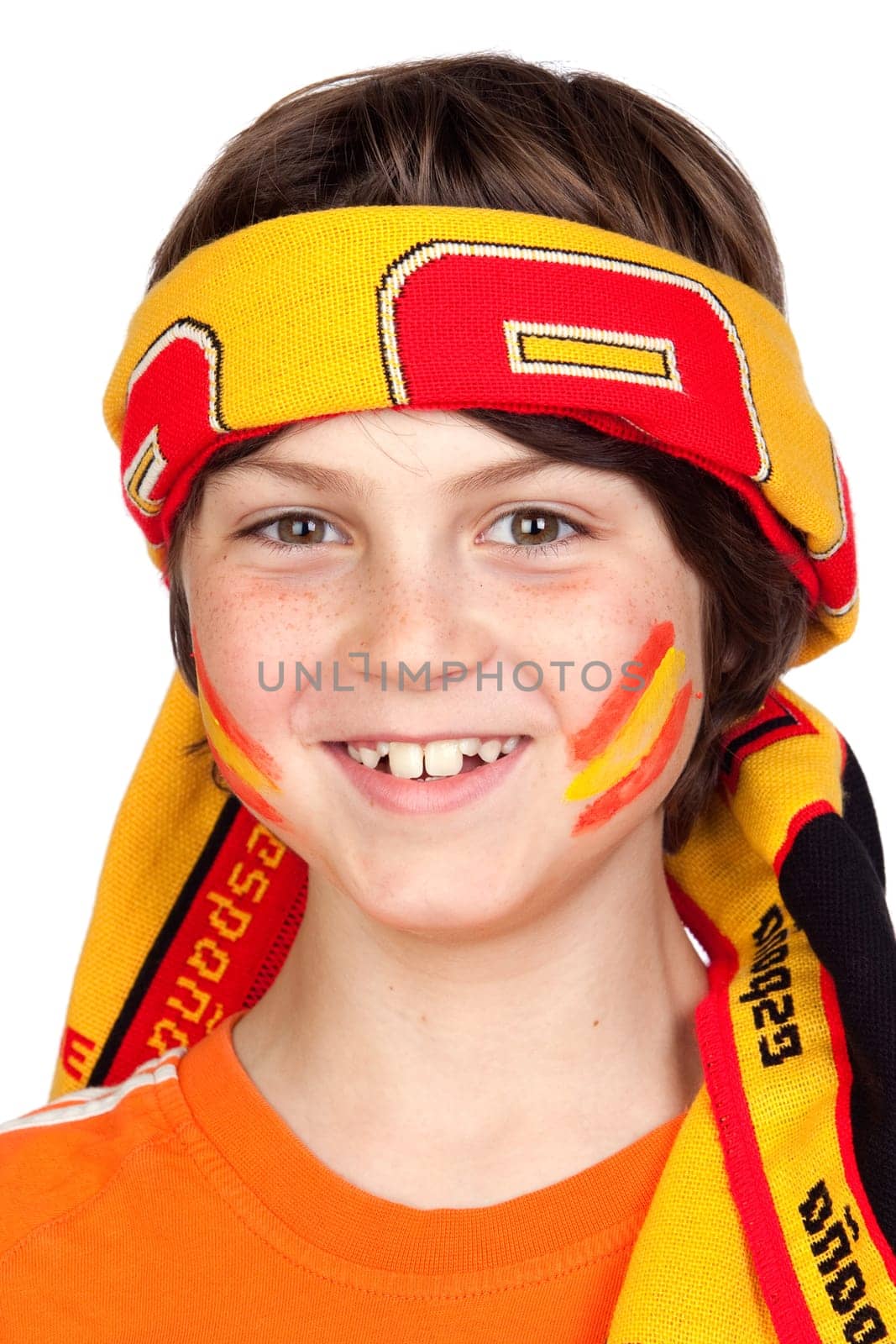 Child fan of the Spanish team with a sca