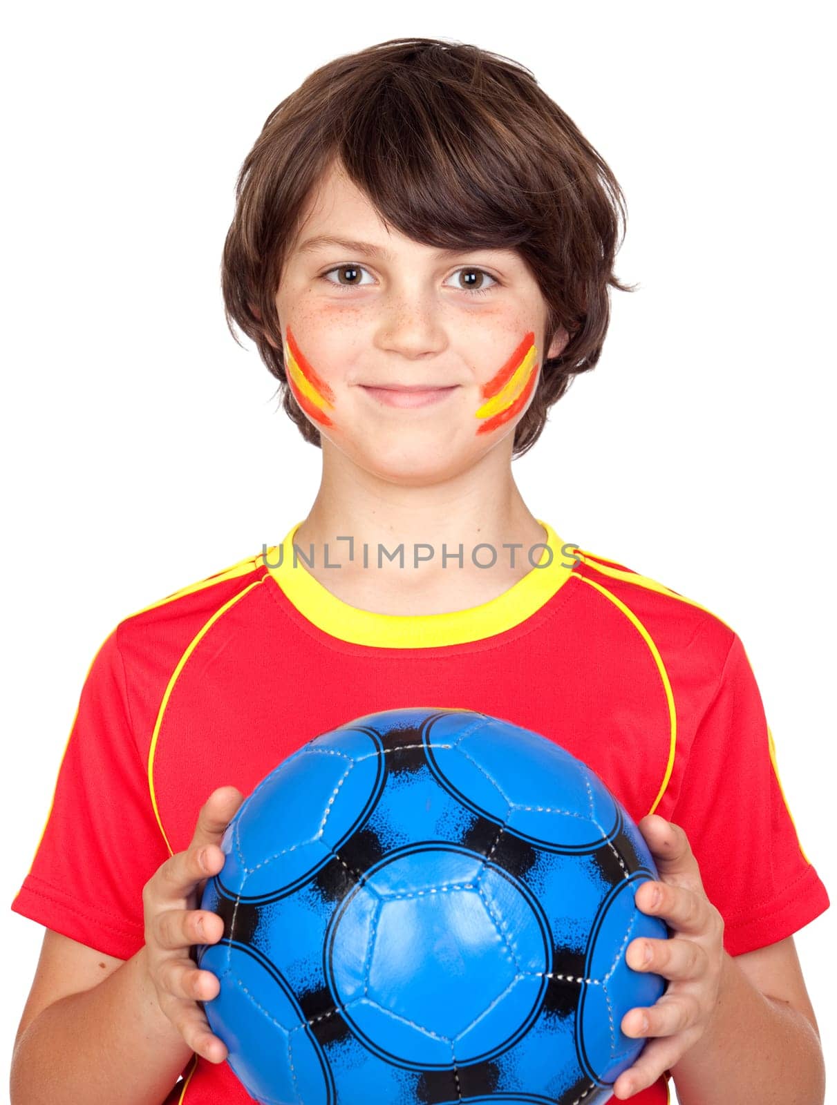 Smiling child fan of the Spanish team