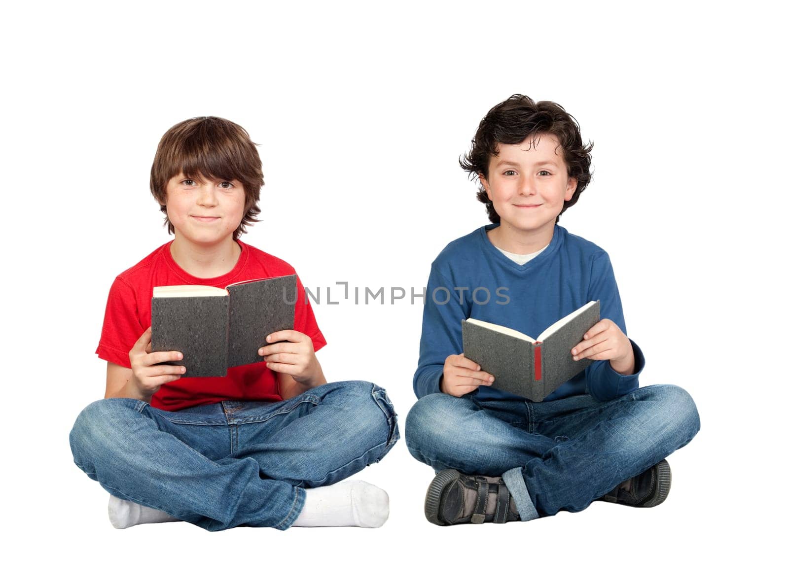 Couple of student children with a book