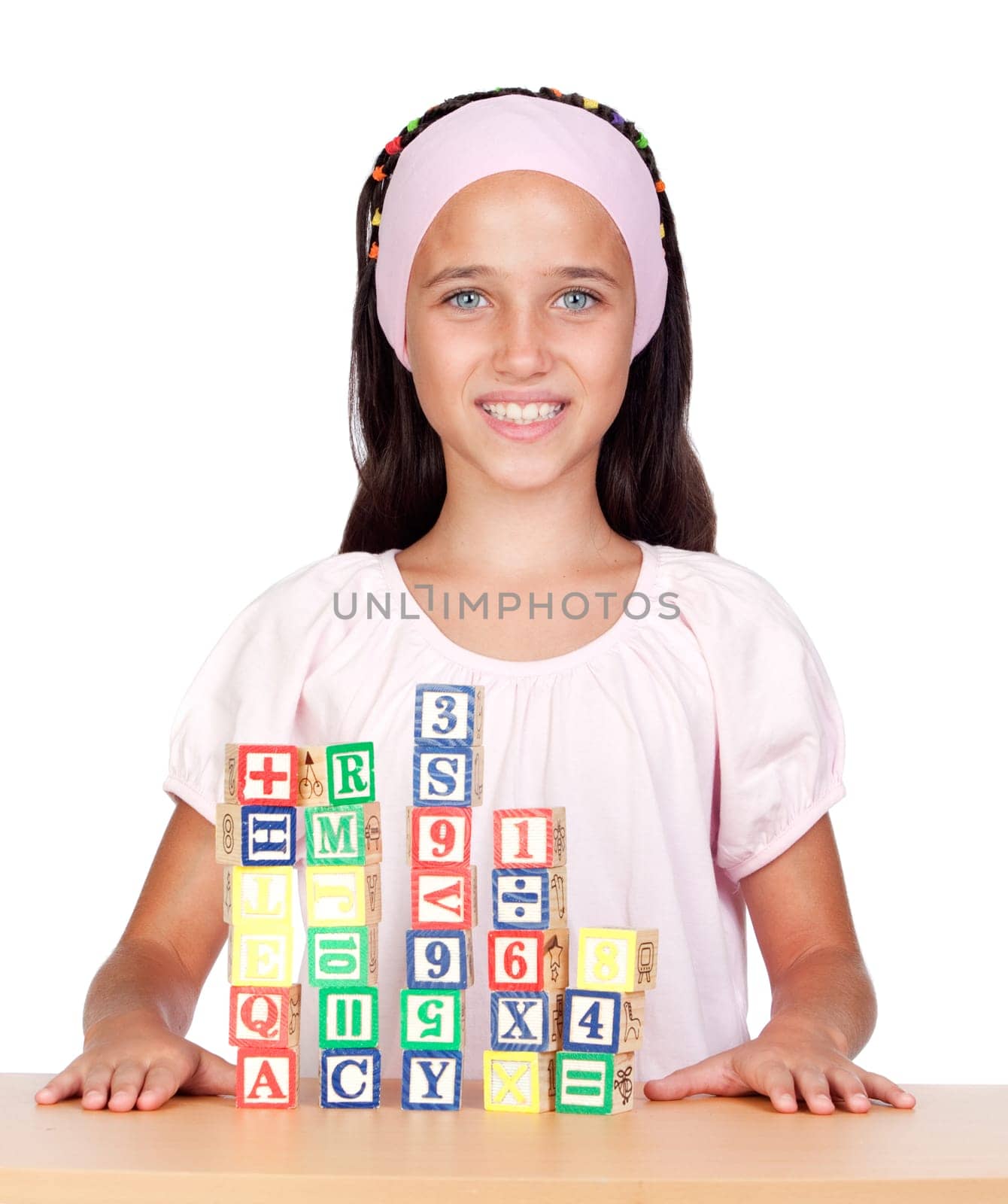 Little girl withwooden blocks stac