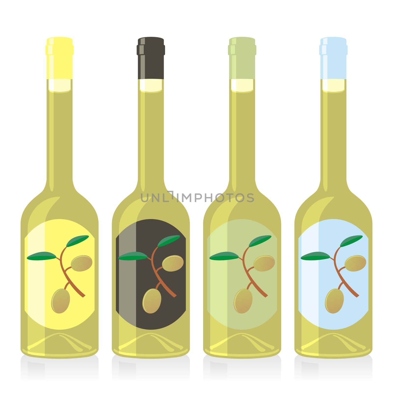 isolated olive oil bottles set