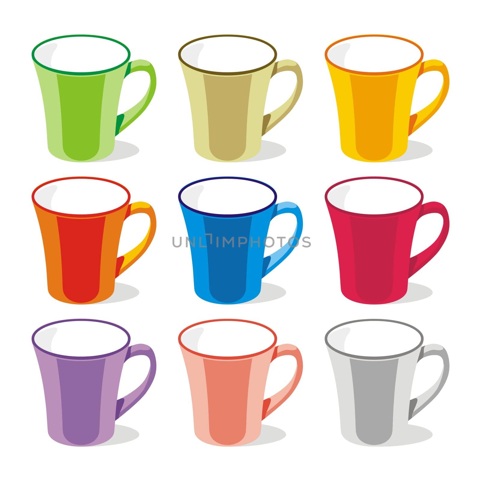 isolated colored mugs