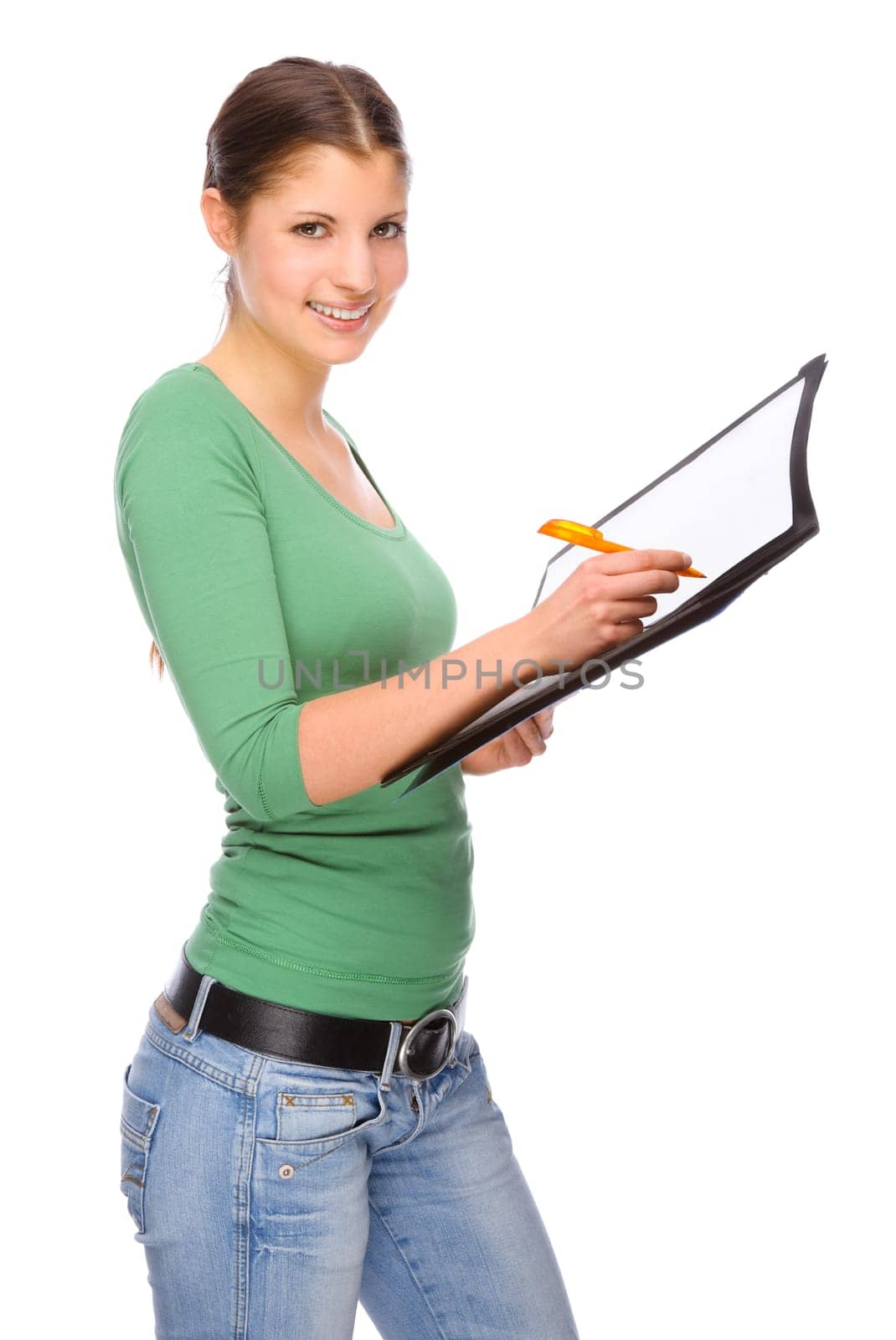Schoolgirl with writing folder