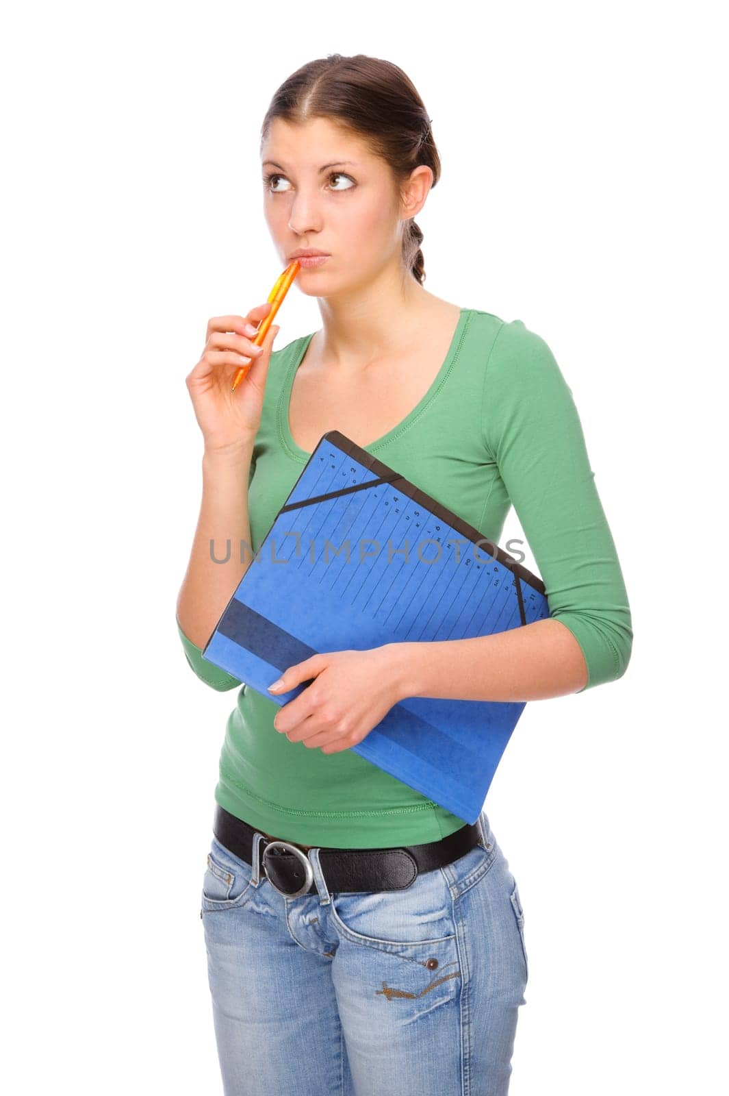 Schoolgirl with writing folder