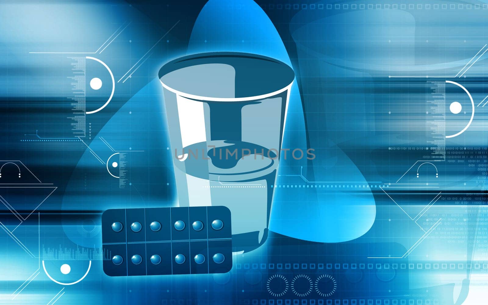 tablet stripe and glass of water
