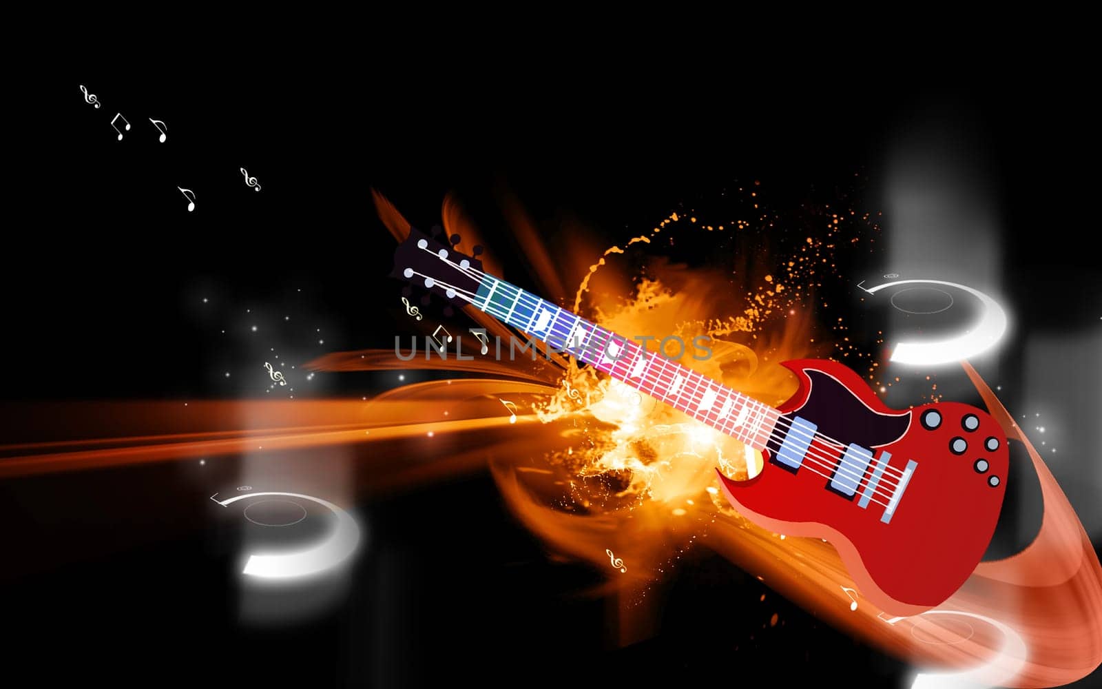 Illustration of a guitar with music note