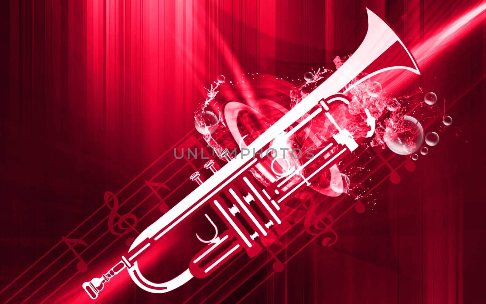 metallic bugle with music notes