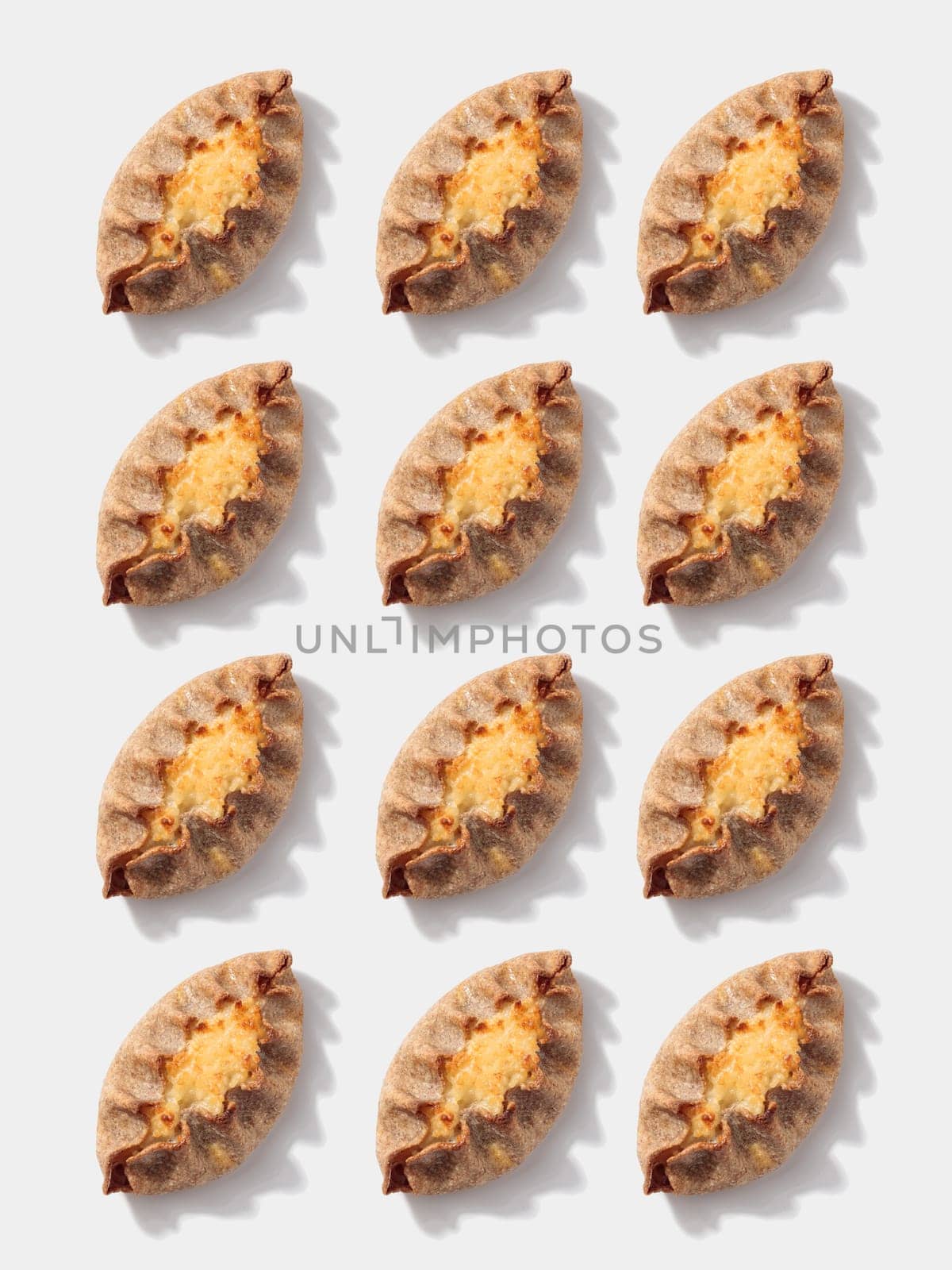 Karelian pies pattern on white background vertical