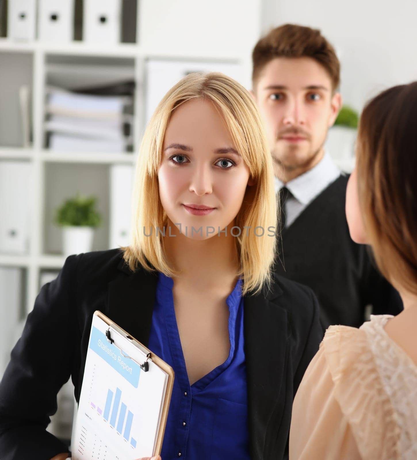 Portrait of businesspeople in stylish suits, prepare for biz meeting with client. Success, agreement, data analysis, statistics, finance, strategy concept