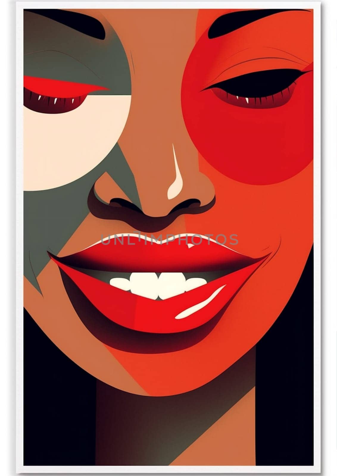 woman red fashion toothpaste illustration lipstick teeth face pop poster lip. Generative AI. by Vichizh