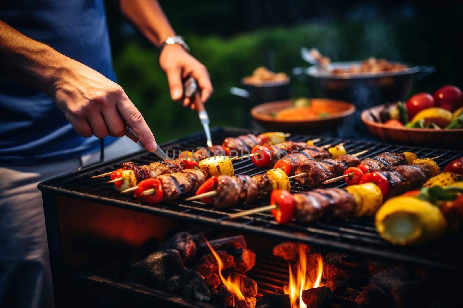 Fire cook barbecue vegetable food summer bbq meal lunch meat garden beef dinner roast hot picnic grill charcoal party delicious outdoors