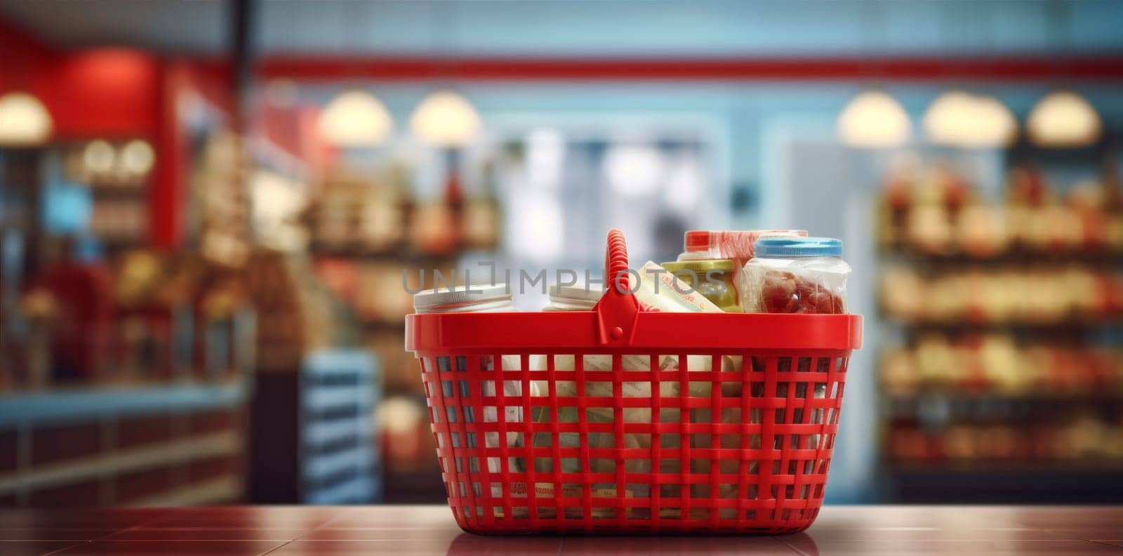 market merchandise shelf store basket buyer grocery online product food shopping supermarket sell shop person delivery retail variety consumerism background. Generative AI.