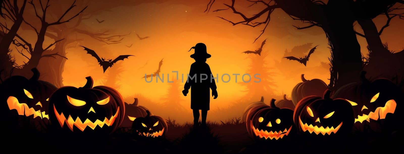 pumpkin celebration dark happy halloween evil bat head illustration autumn horror october design orange black holiday old ghost monster night. Generative AI.
